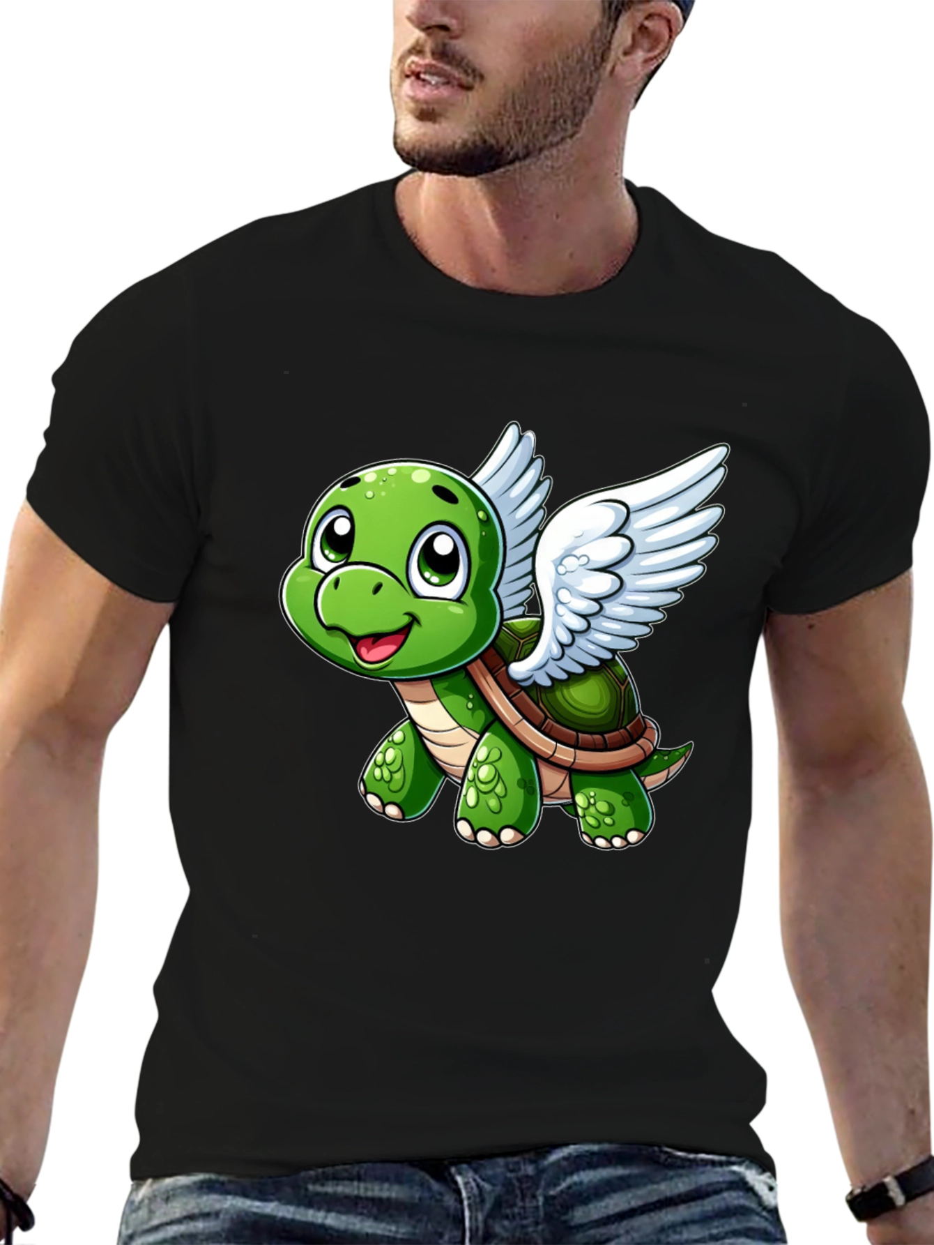 Flying Turtle Graphic Tee - Whimsical Black T-Shirt