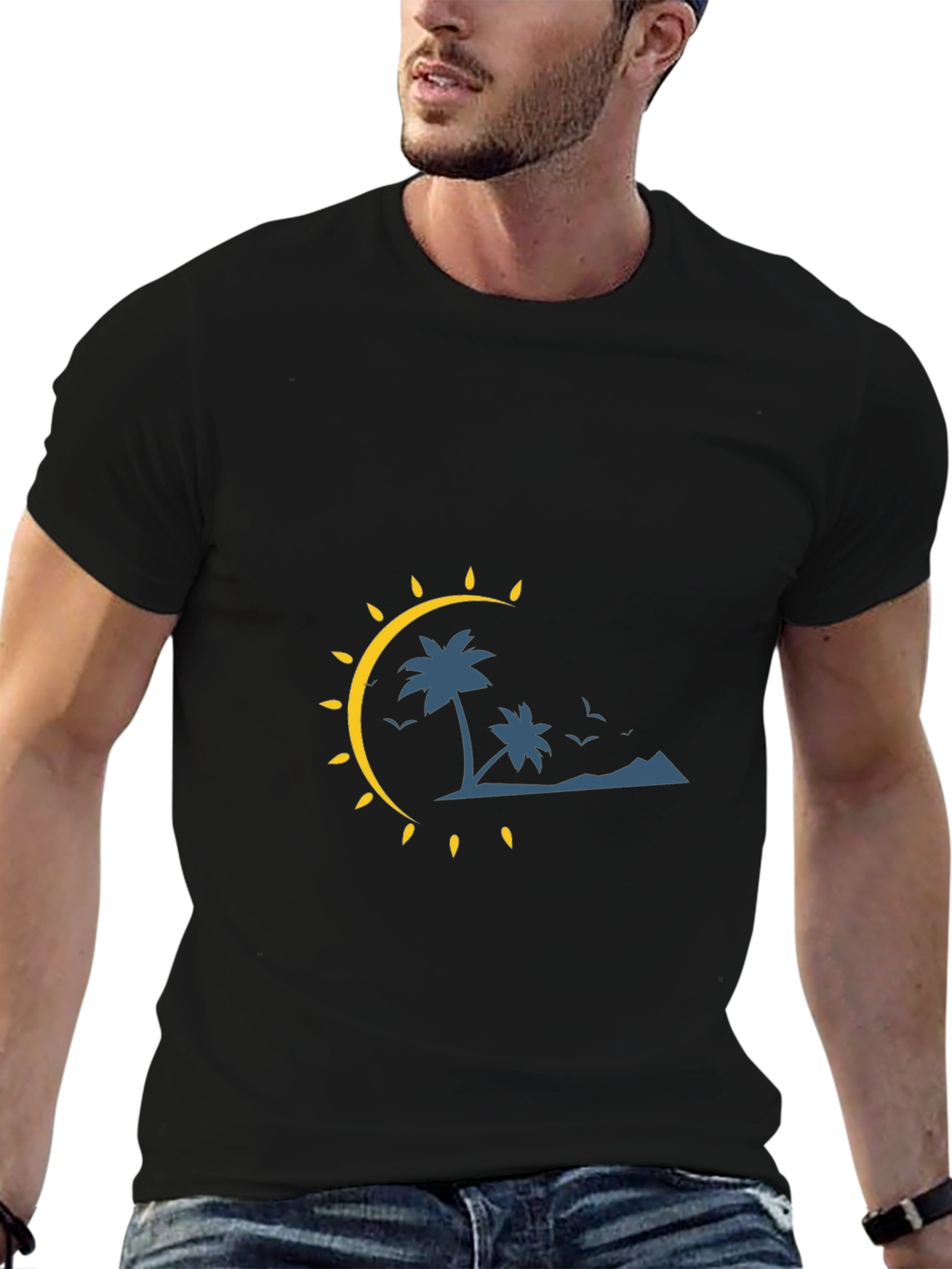 Tropical Palm Tree Graphic Black Tee