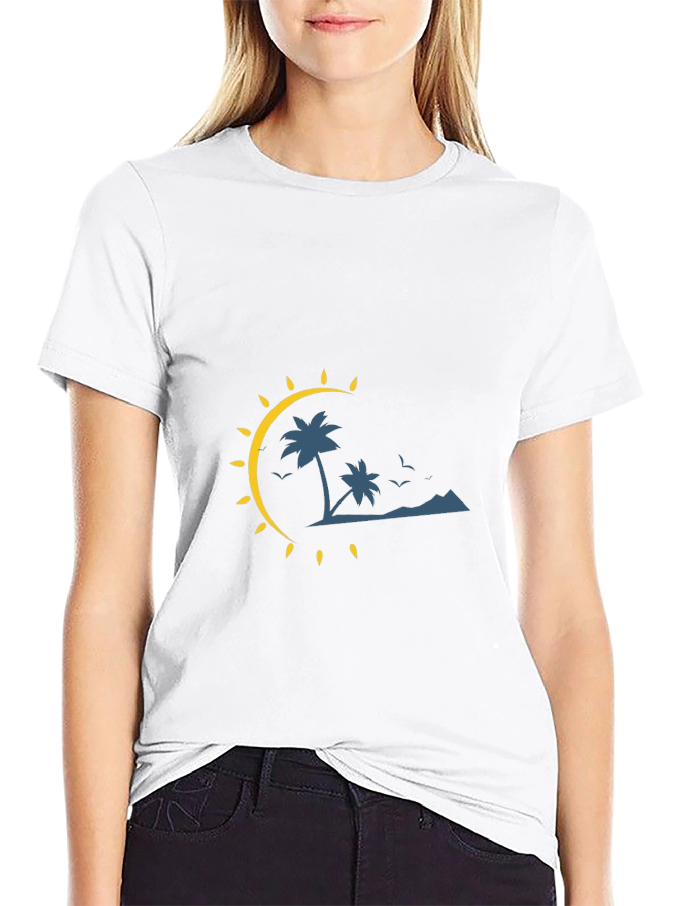 Tropical Palm Tree Graphic Black Tee