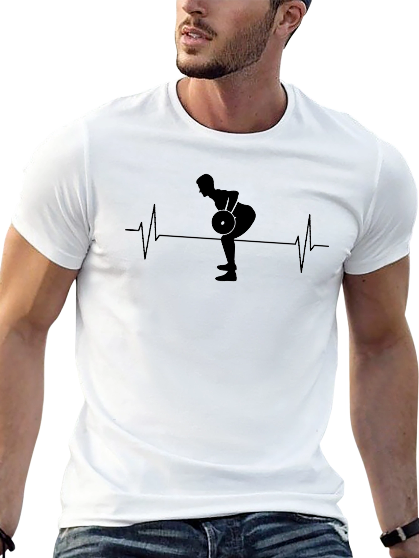 Weightlifting Heartbeat Graphic Tee - Black