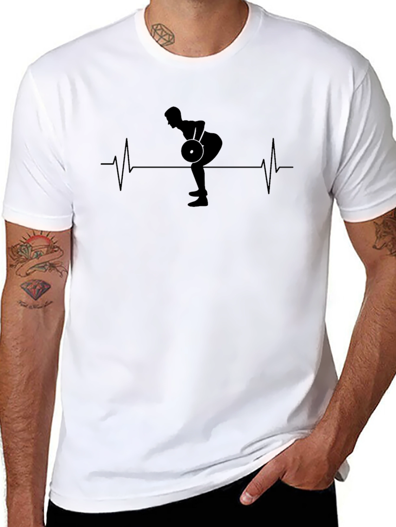Weightlifting Heartbeat Graphic Tee - Black