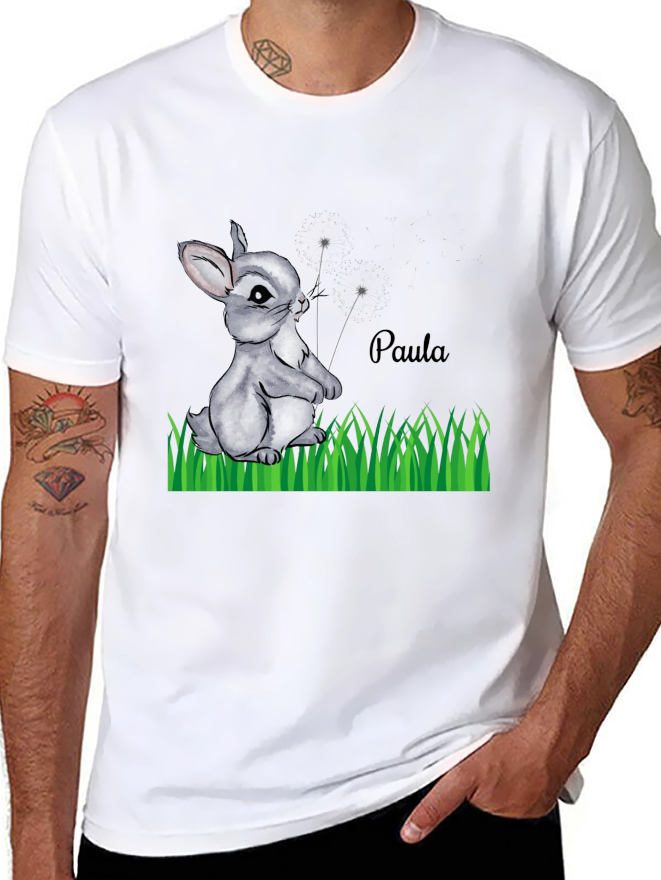 Cute Bunny Paula Personalized Black T-Shirt
