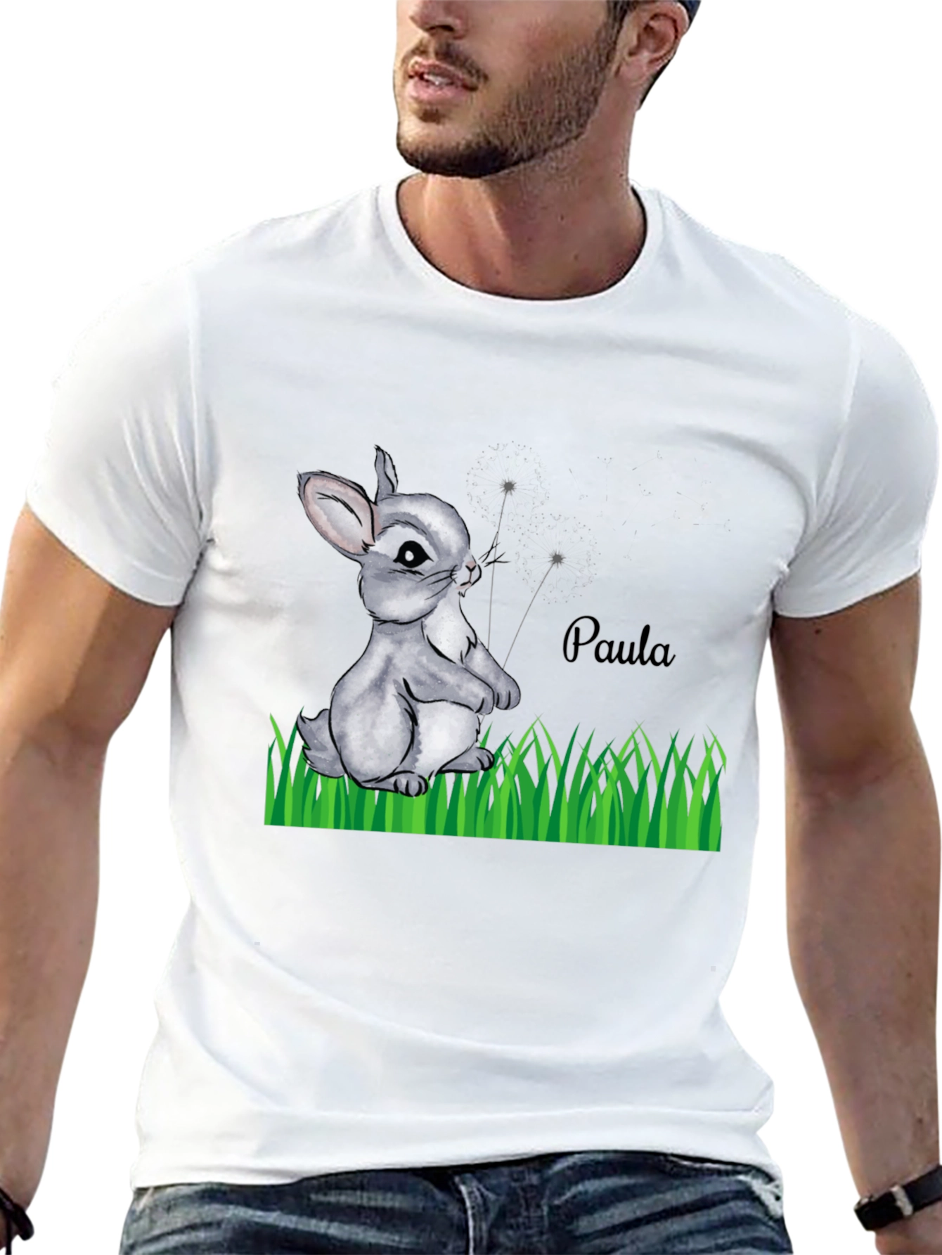 Cute Bunny Paula Personalized Black T-Shirt