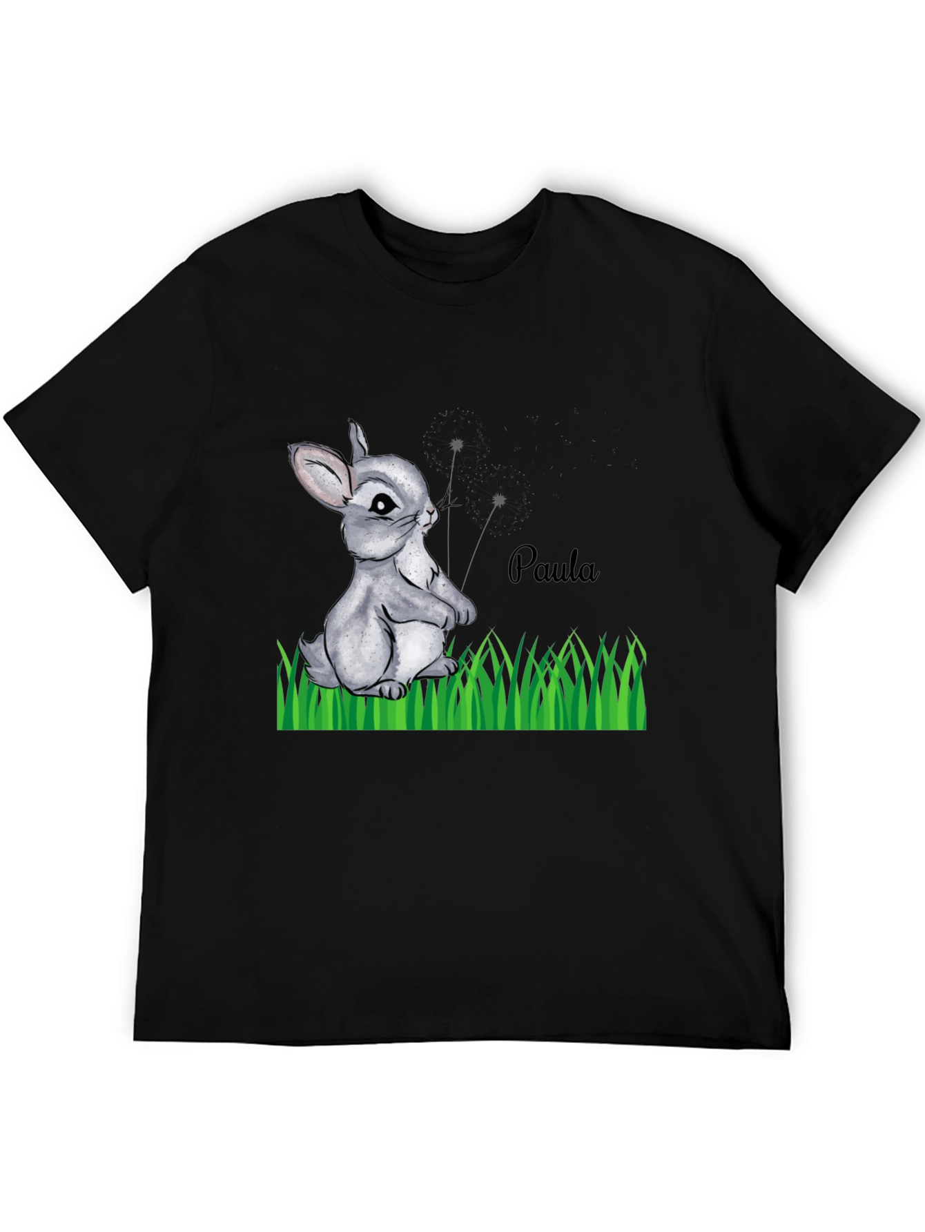 Cute Bunny Paula Personalized Black T-Shirt