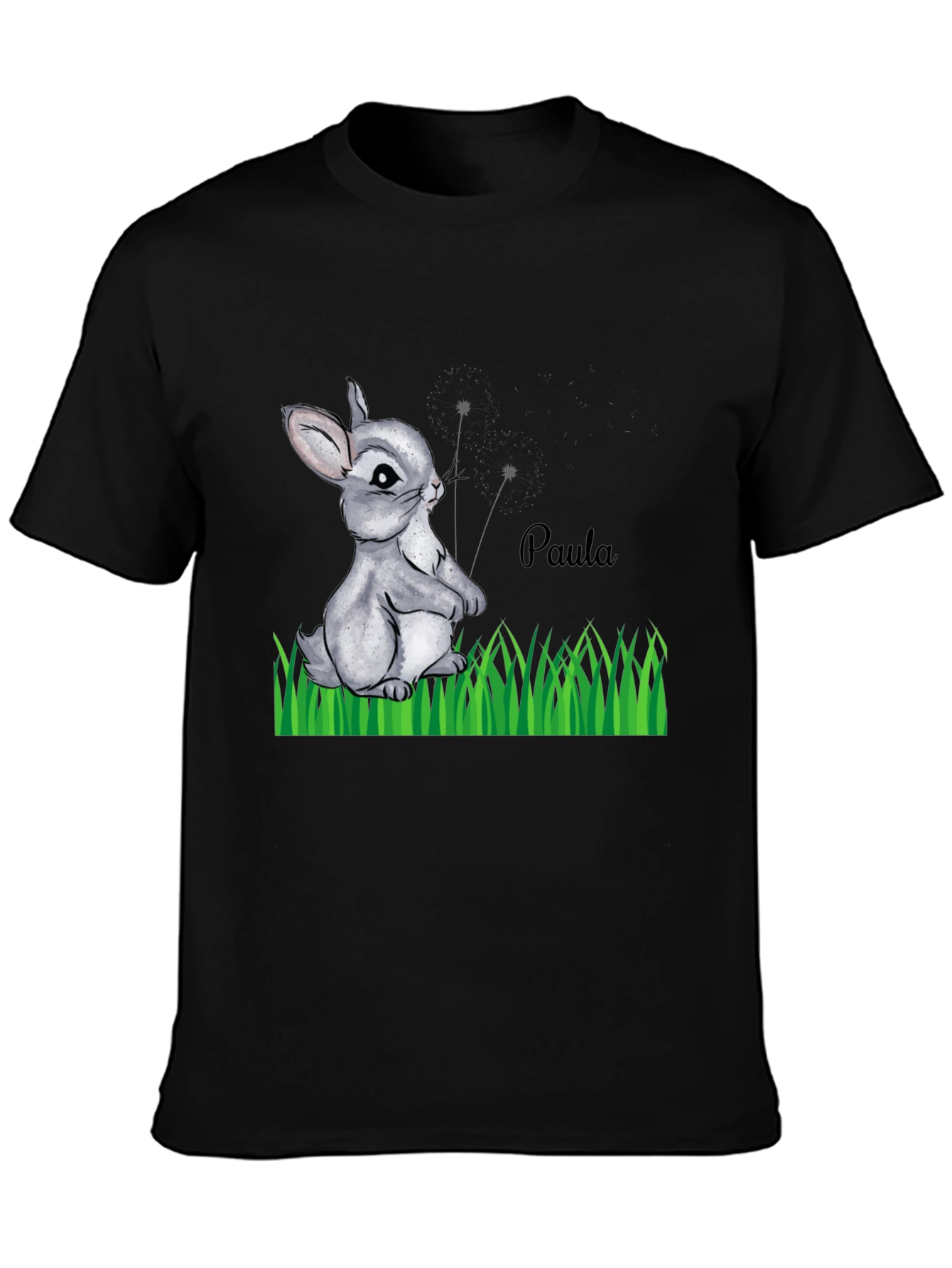 Cute Bunny Paula Personalized Black T-Shirt