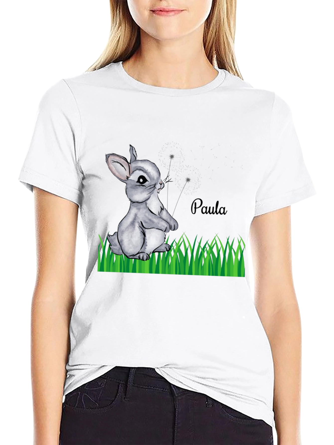 Cute Bunny Paula Personalized Black T-Shirt