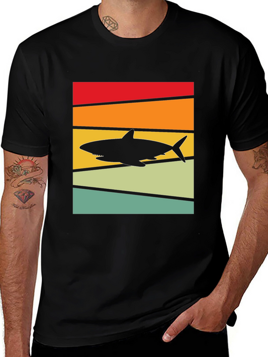 Retro Shark Sunset T-Shirt - Black Cotton Tee