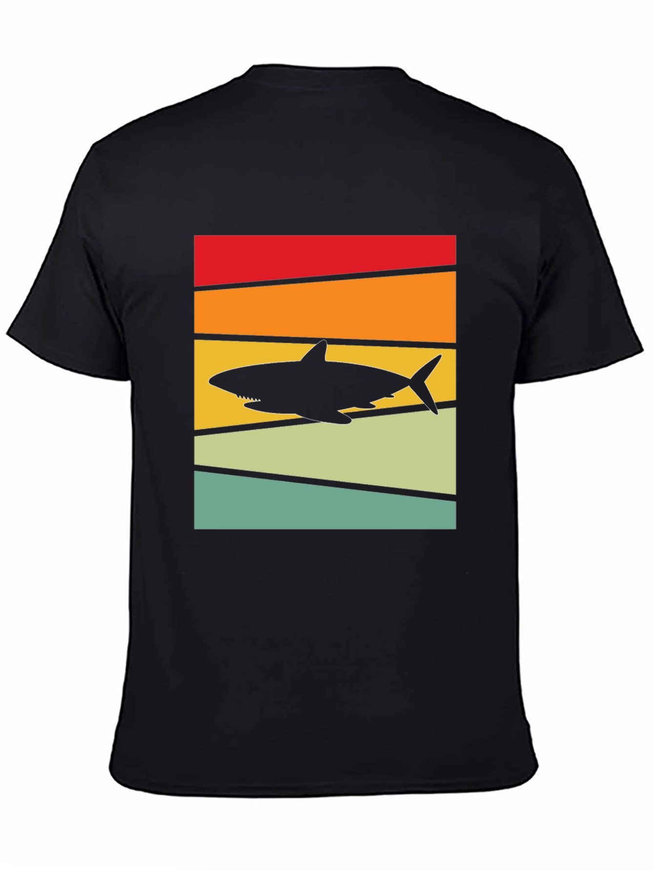 Retro Shark Sunset T-Shirt - Black Cotton Tee
