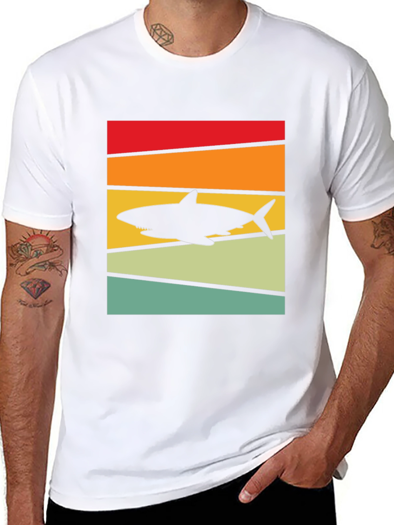 Retro Shark Sunset T-Shirt - Black Cotton Tee