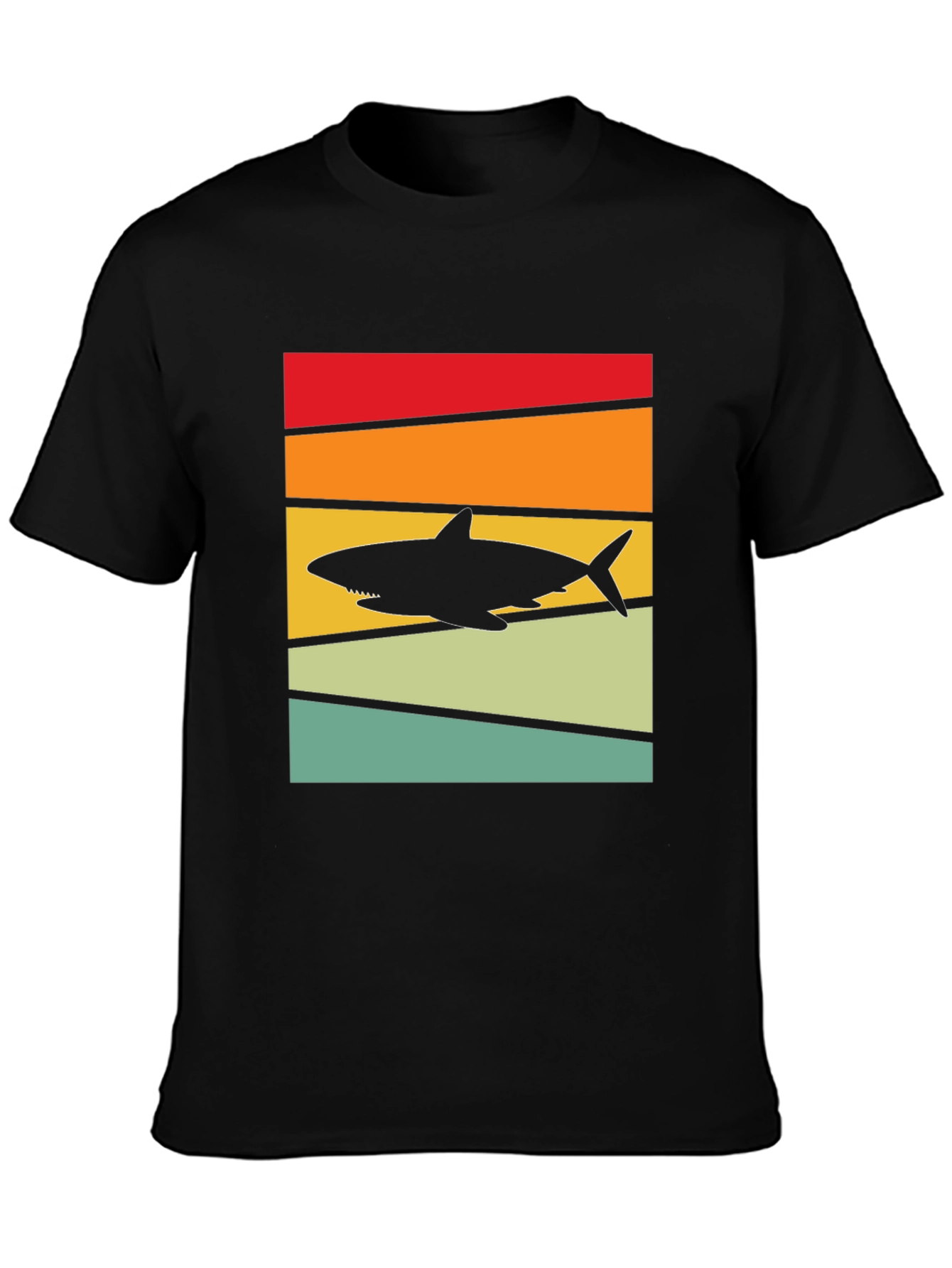 Retro Shark Sunset T-Shirt - Black Cotton Tee