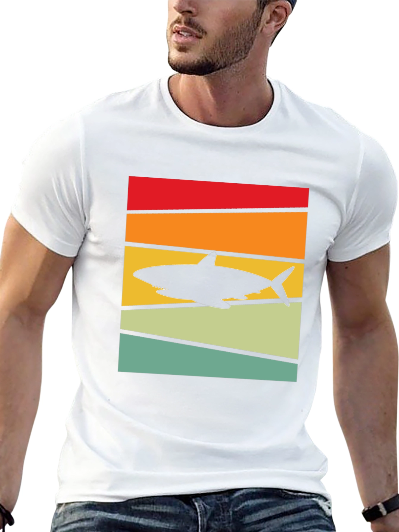 Retro Shark Sunset T-Shirt - Black Cotton Tee