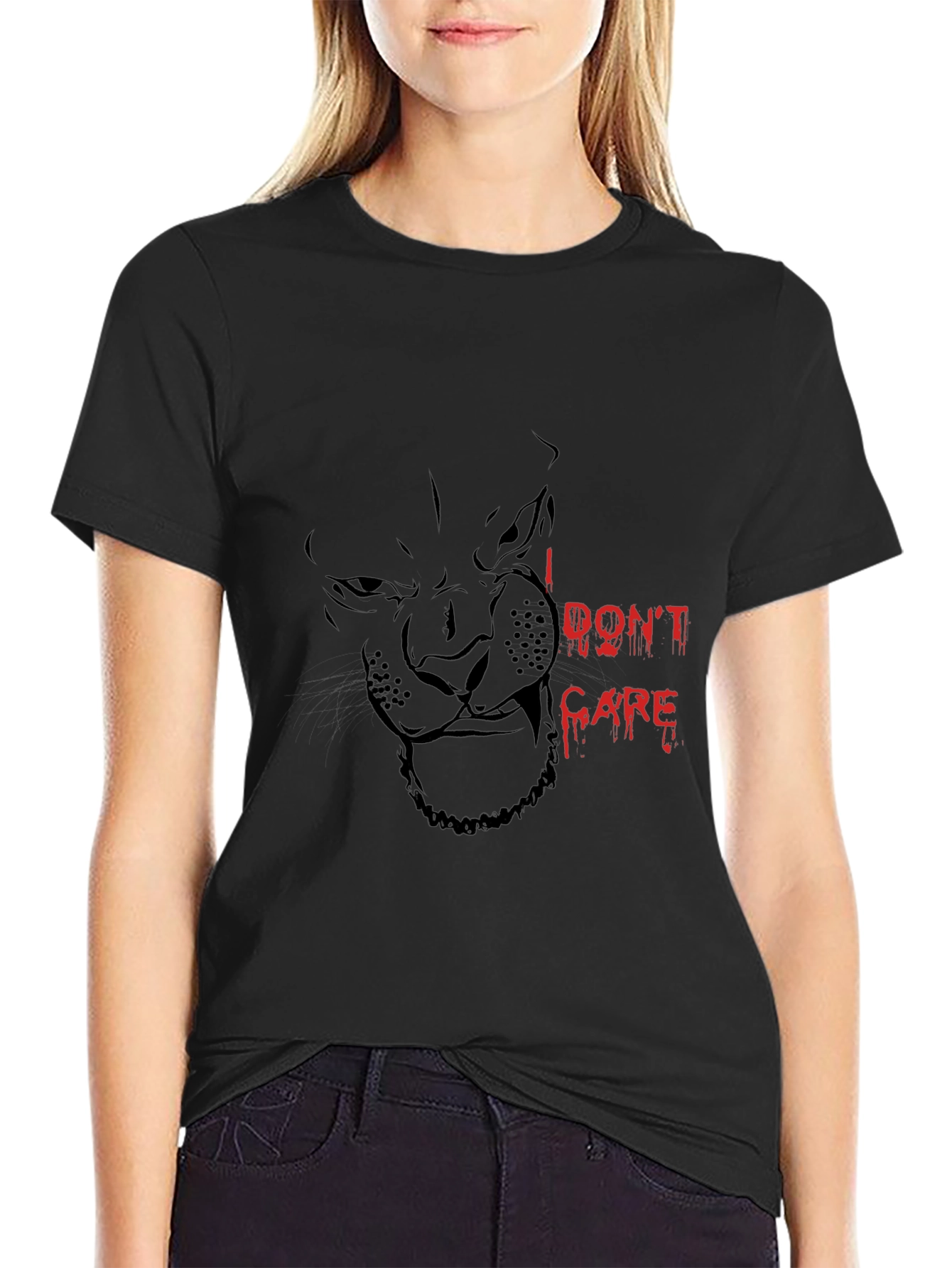 Black I DONT CARE Panther Graphic Tee