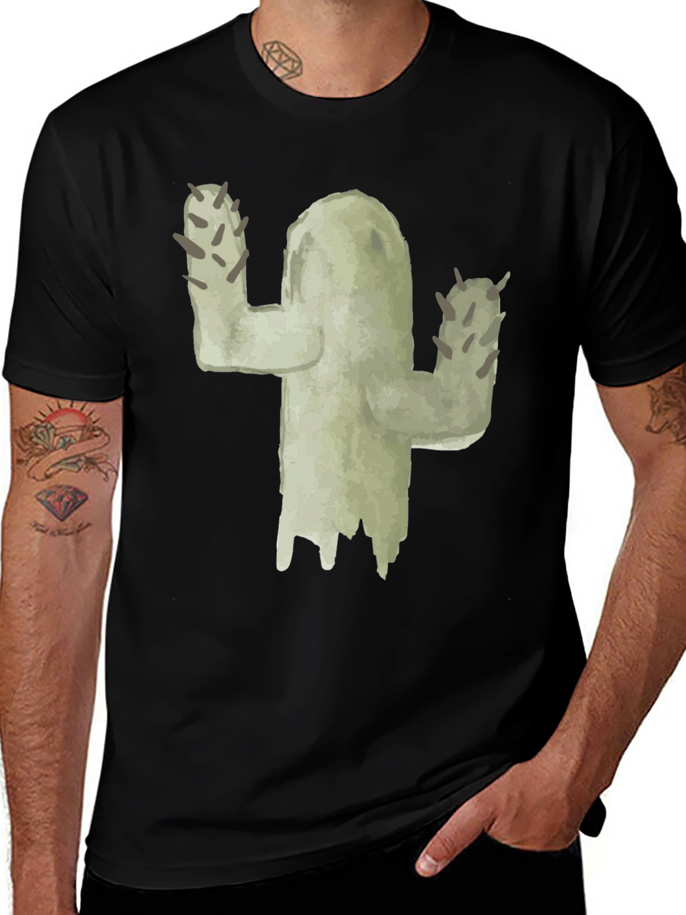 Cactus Graphic Tee - Black Cotton T-Shirt