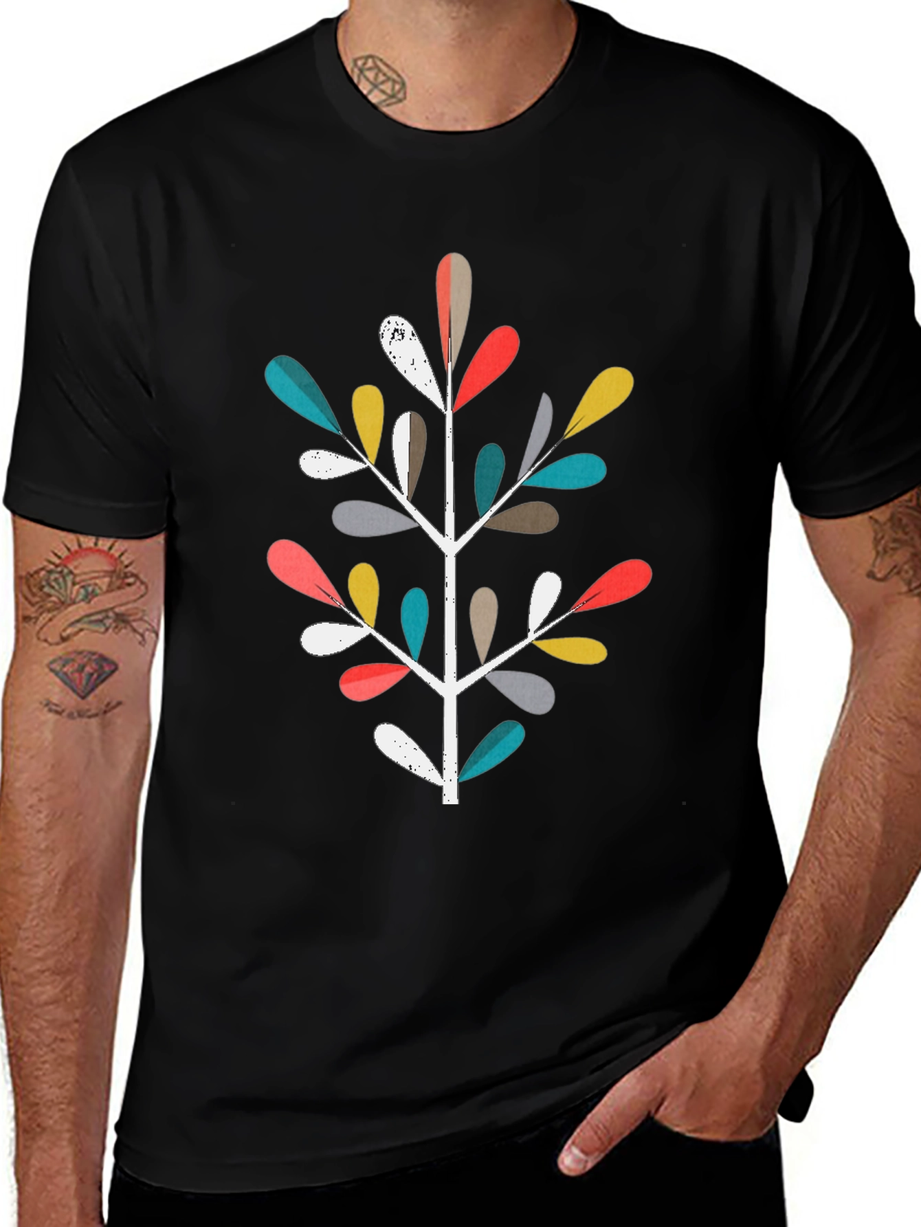Abstract Tree Graphic Black T-Shirt
