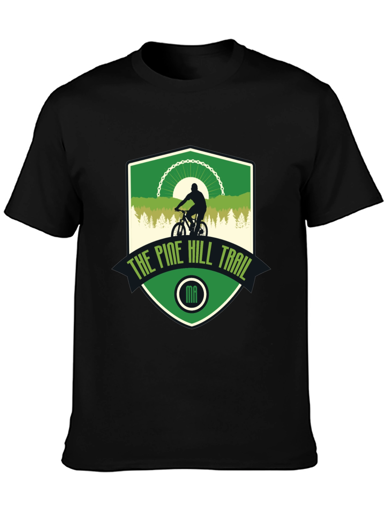 Pine Hill Trail Black T-Shirt - Mountain Biking Design