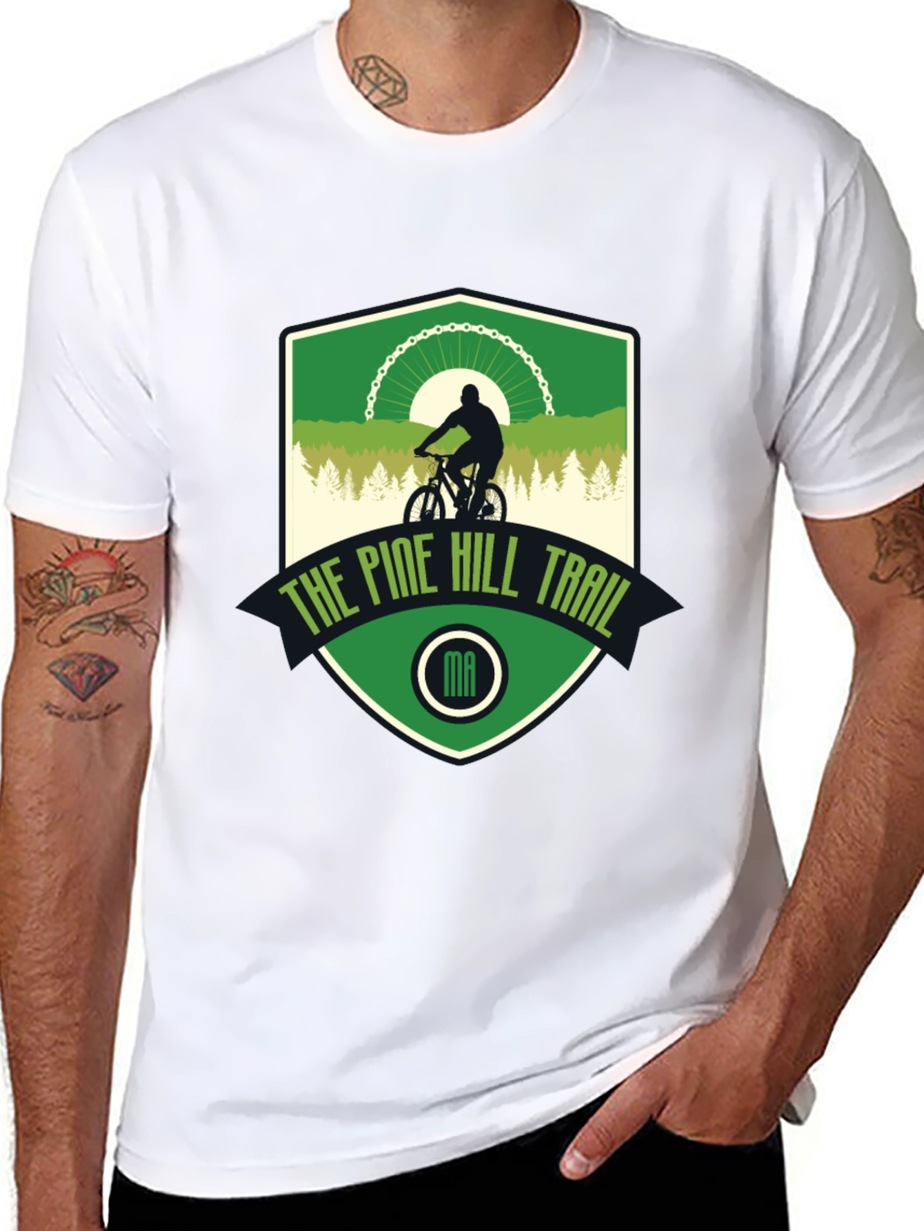 Pine Hill Trail Black T-Shirt - Mountain Biking Design