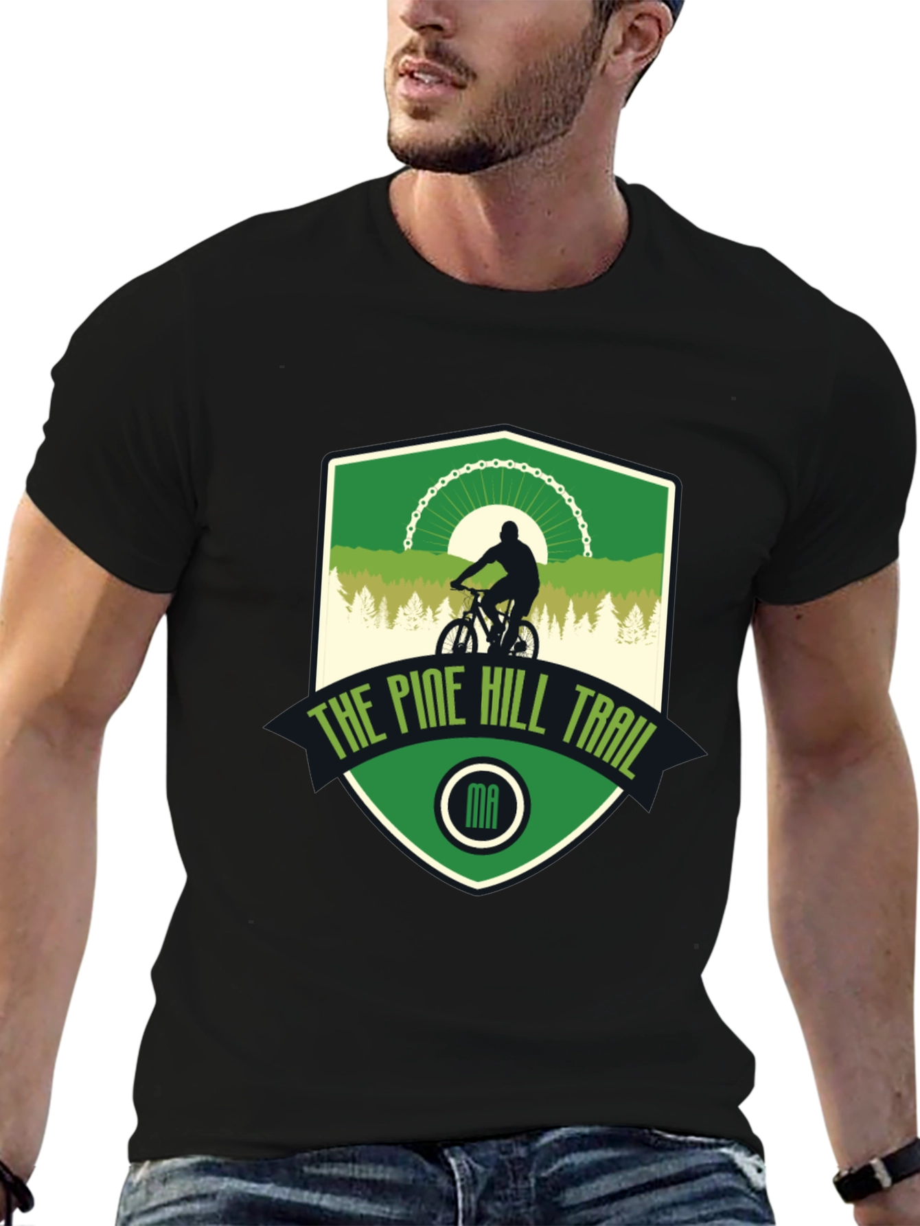 Pine Hill Trail Black T-Shirt - Mountain Biking Design