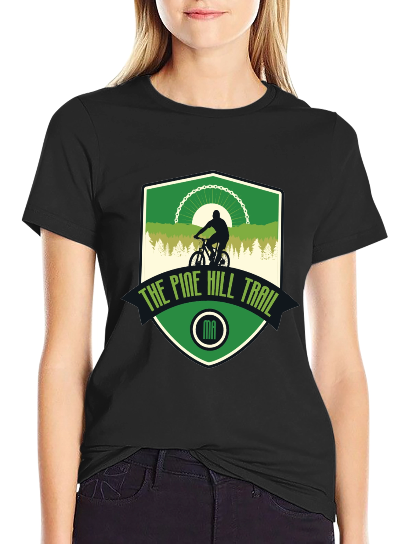 Pine Hill Trail Black T-Shirt - Mountain Biking Design