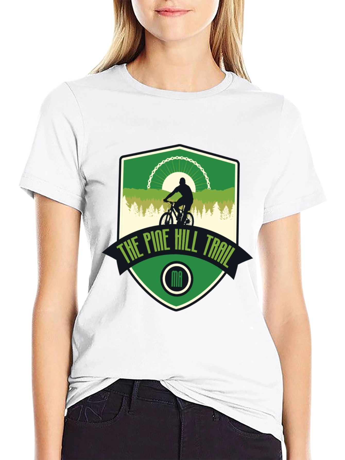 Pine Hill Trail Black T-Shirt - Mountain Biking Design