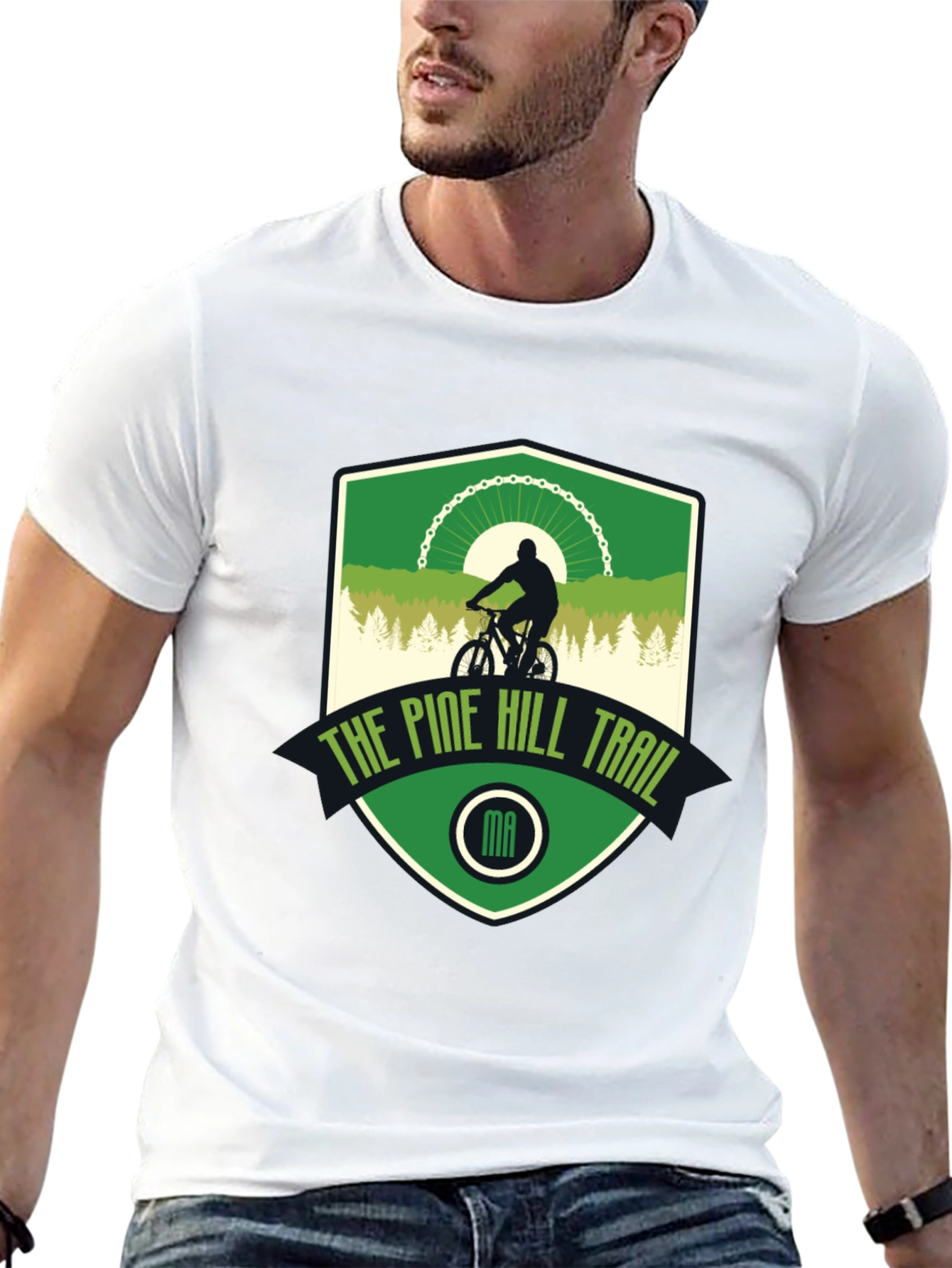 Pine Hill Trail Black T-Shirt - Mountain Biking Design