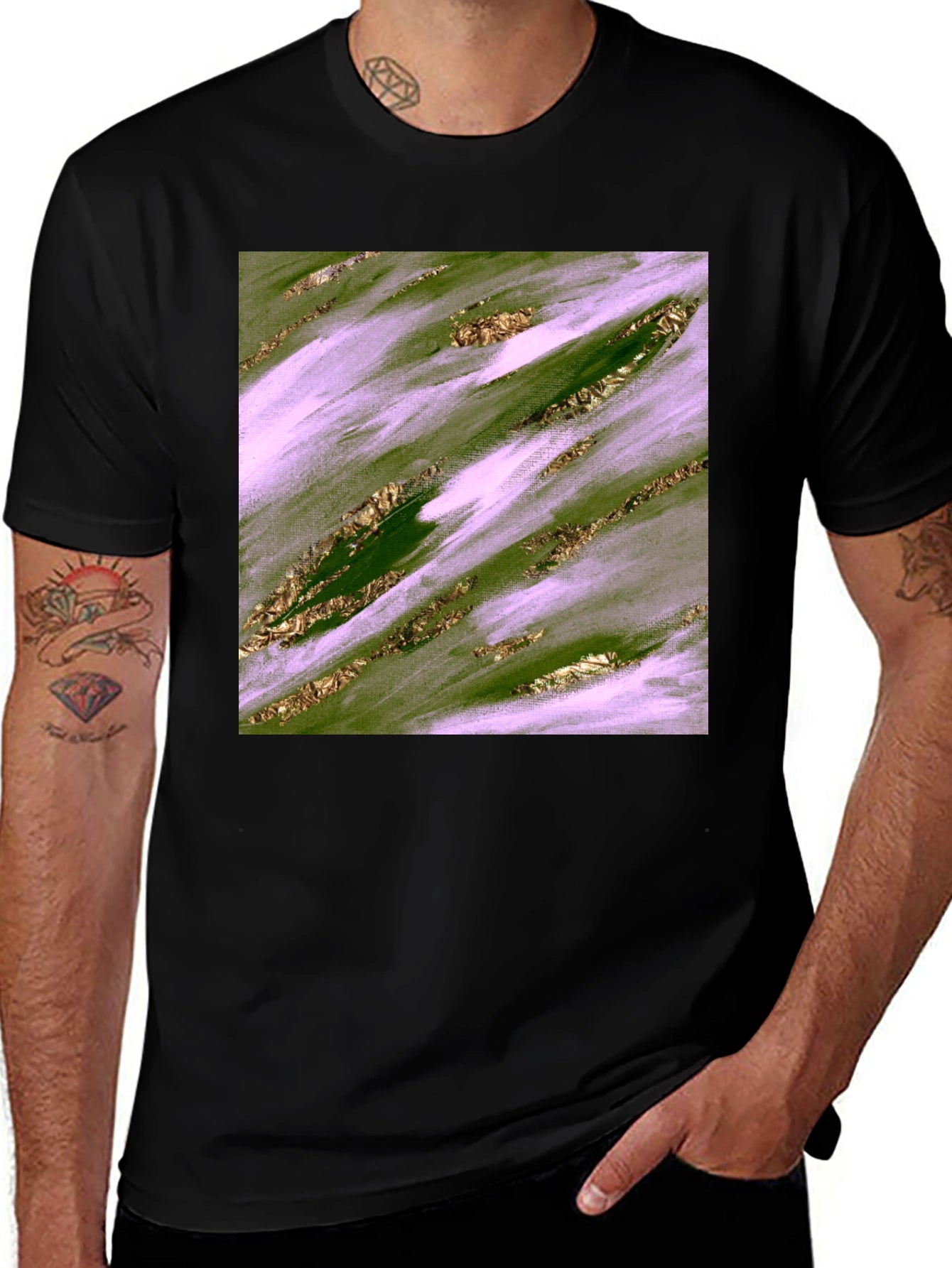 Abstract Green & Gold Brushstroke Mens Tee