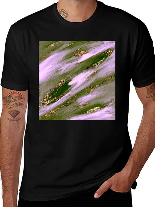 Abstract Green & Gold Brushstroke Mens Tee