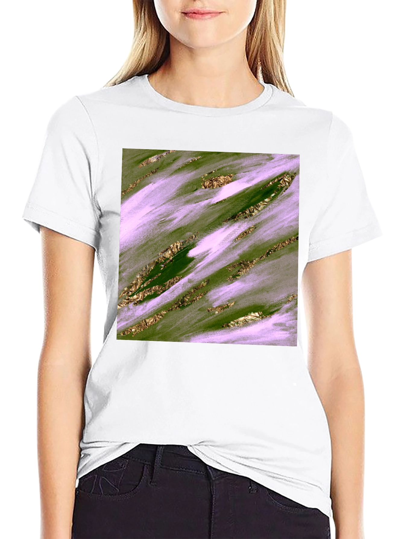 Abstract Green & Gold Brushstroke Mens Tee
