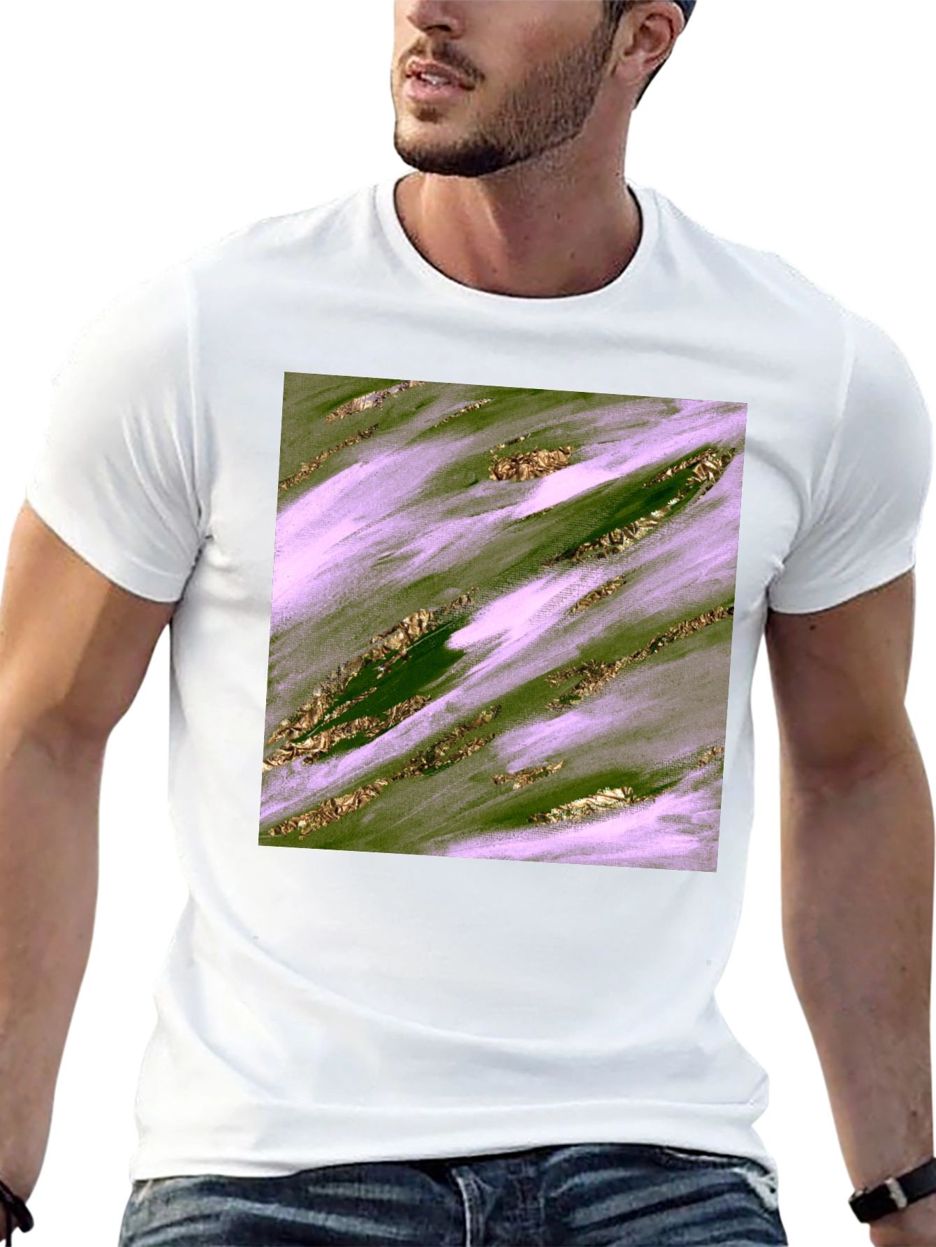 Abstract Green & Gold Brushstroke Mens Tee