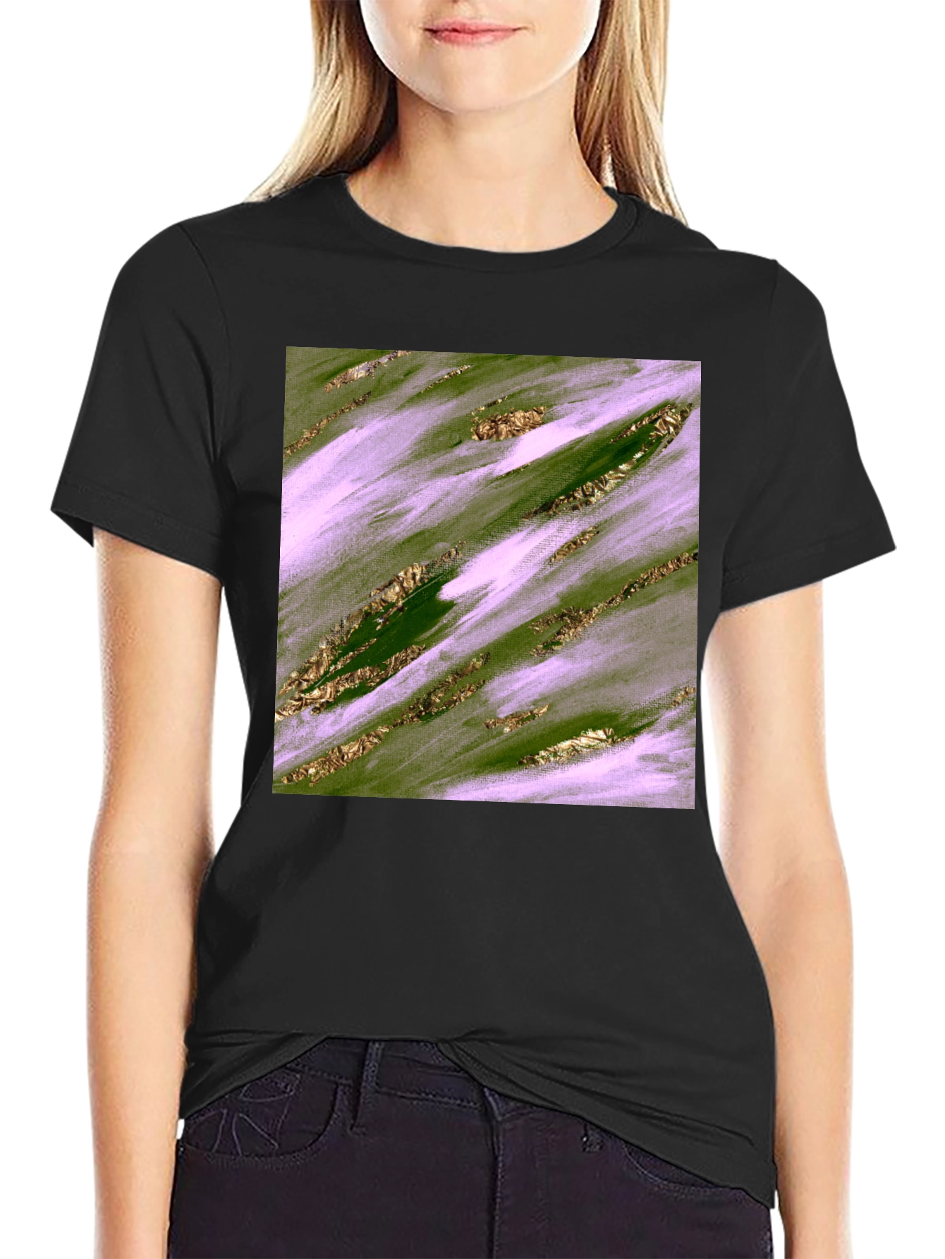 Abstract Green & Gold Brushstroke Mens Tee
