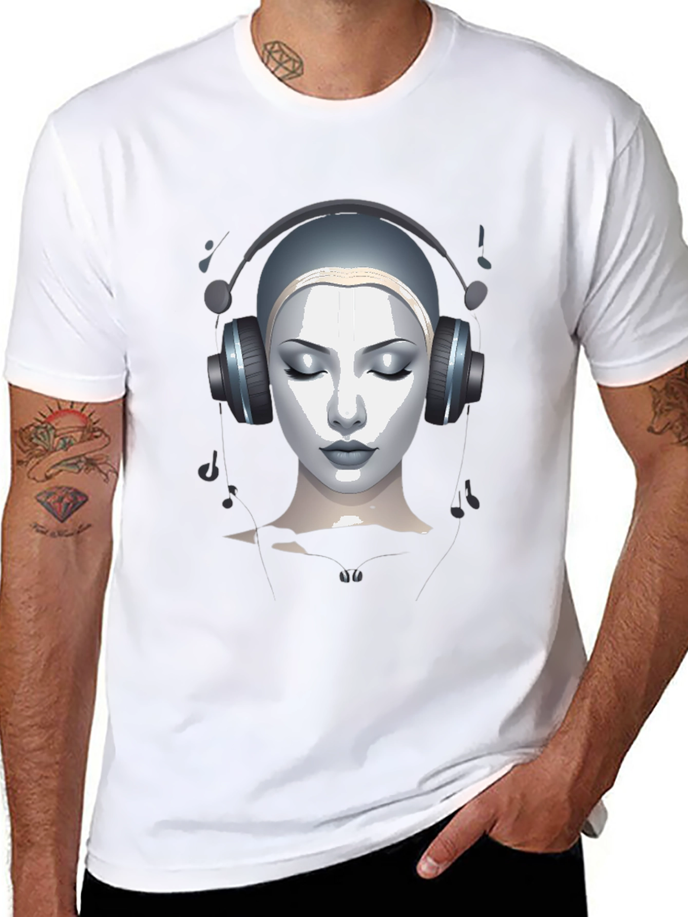 Abstract Woman with Headphones Graphic Tee