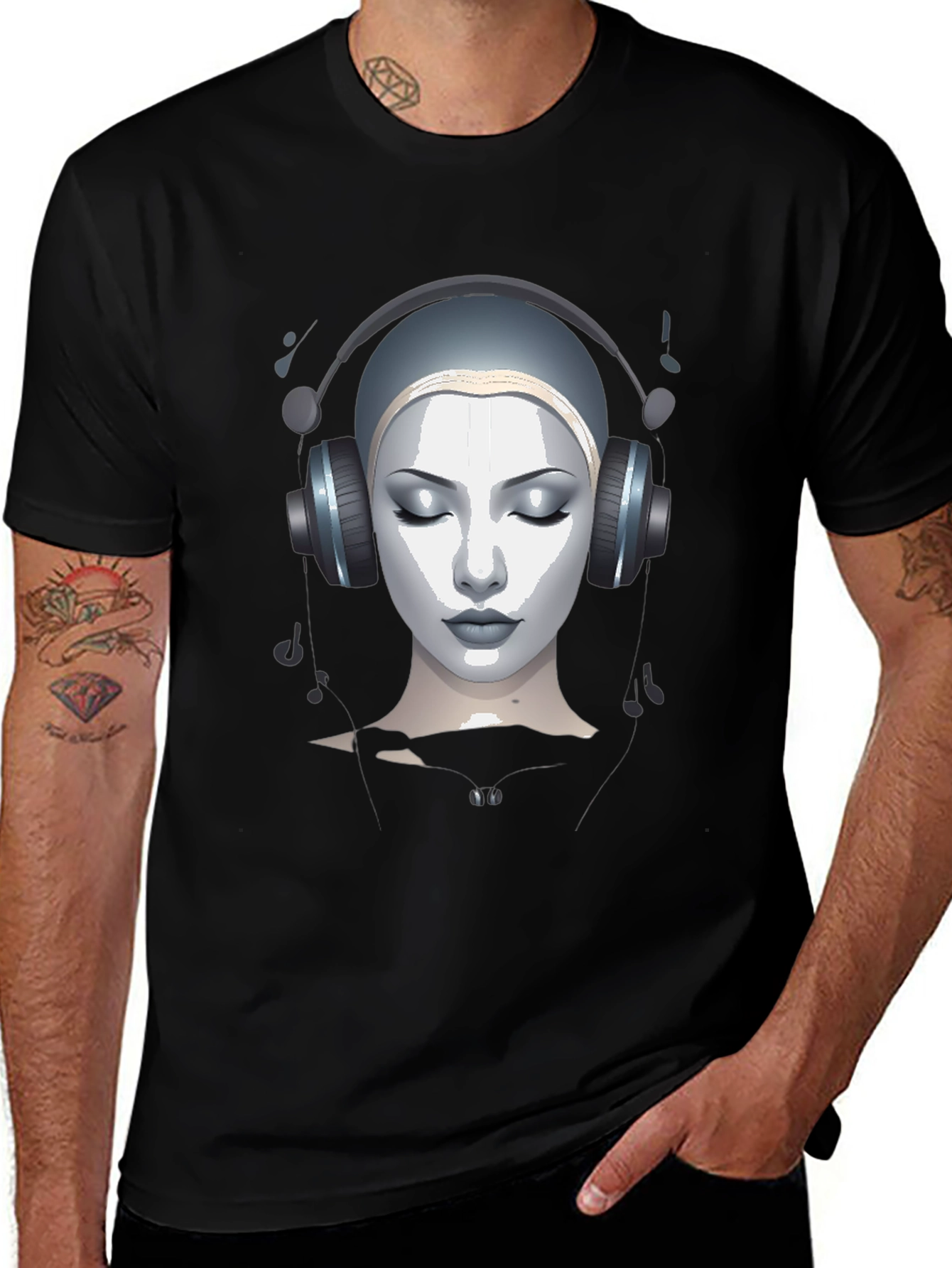 Abstract Woman with Headphones Graphic Tee
