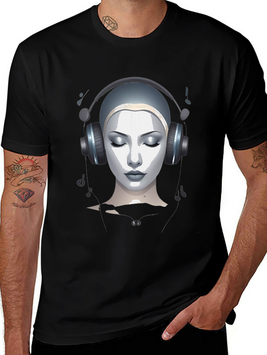 Abstract Woman with Headphones Graphic Tee