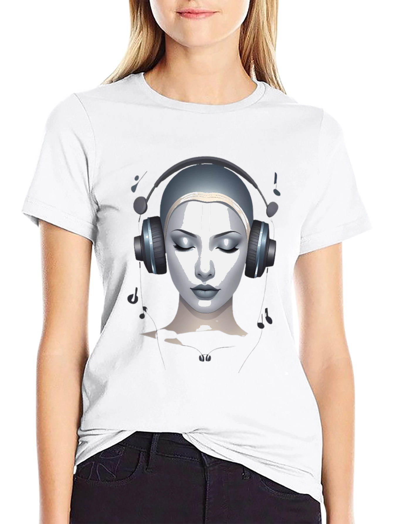 Abstract Woman with Headphones Graphic Tee