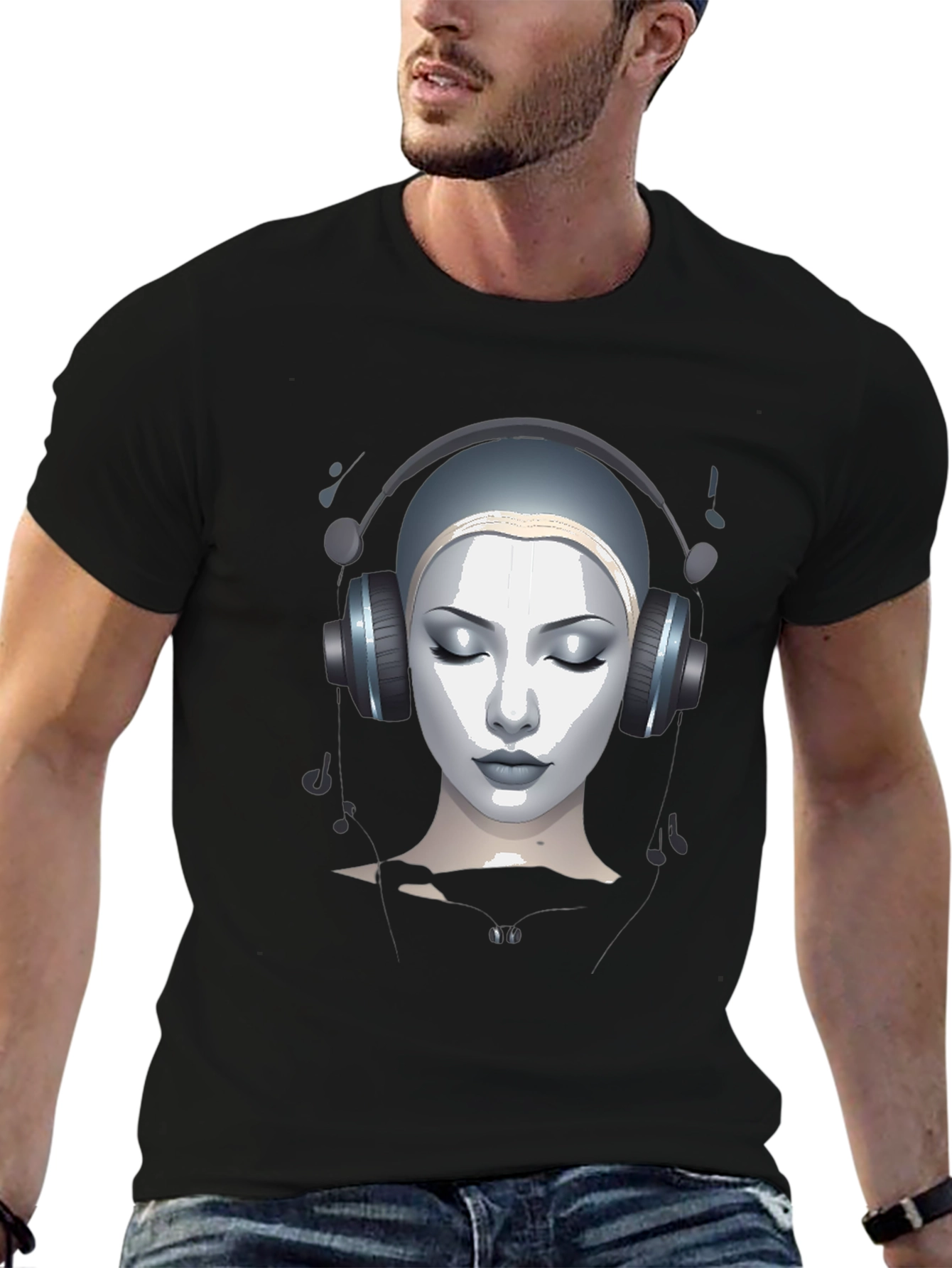 Abstract Woman with Headphones Graphic Tee