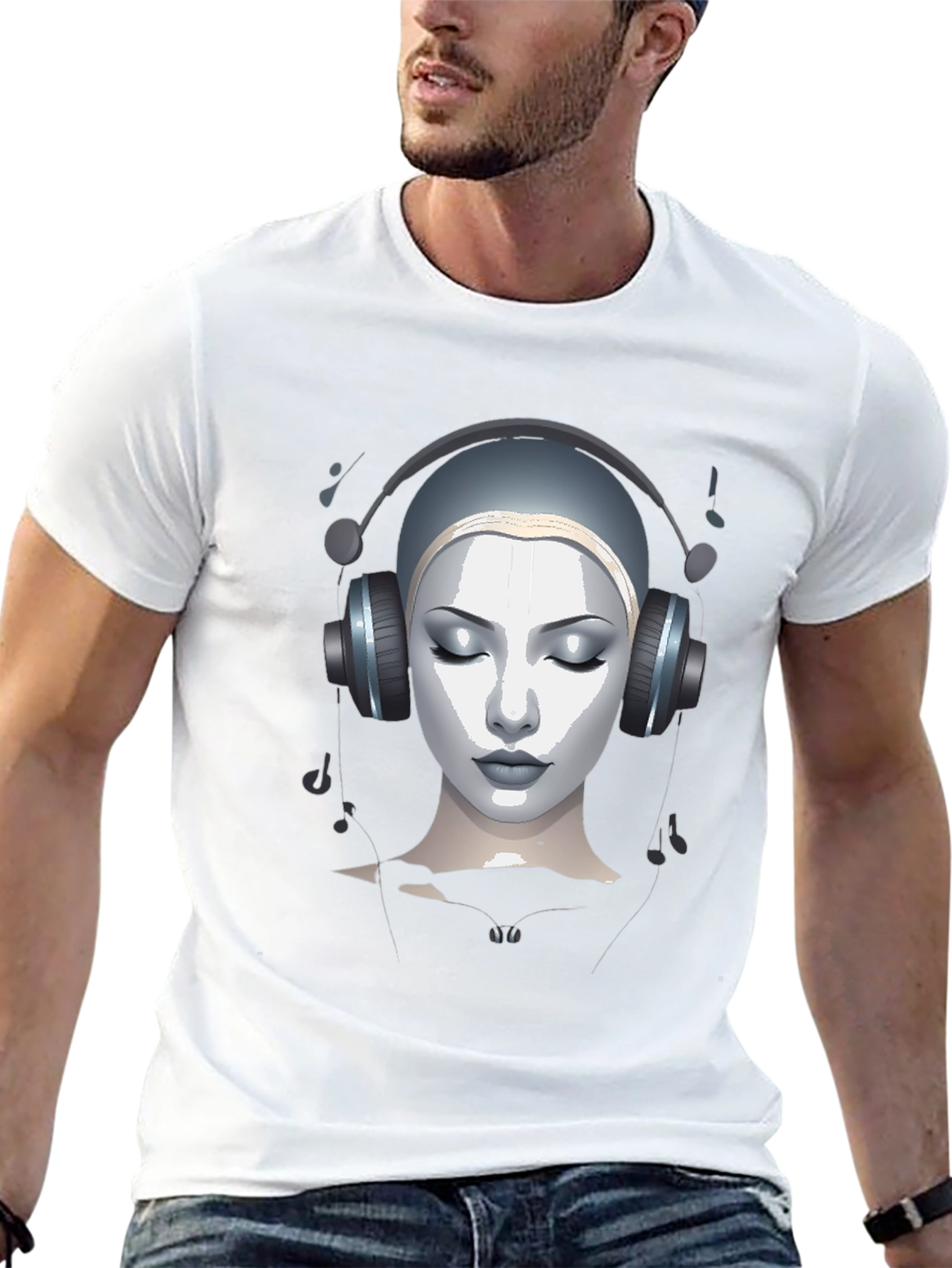 Abstract Woman with Headphones Graphic Tee