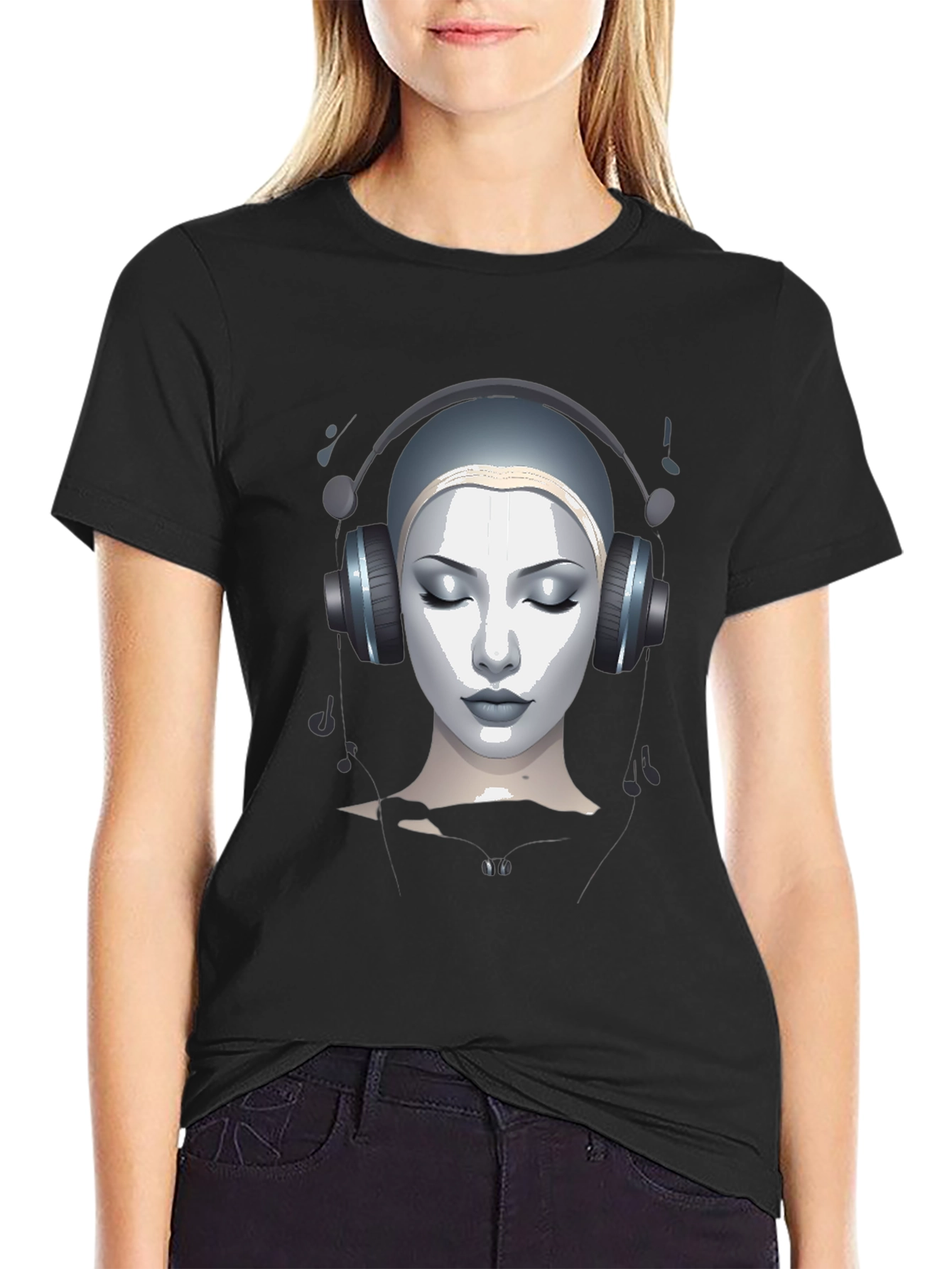Abstract Woman with Headphones Graphic Tee