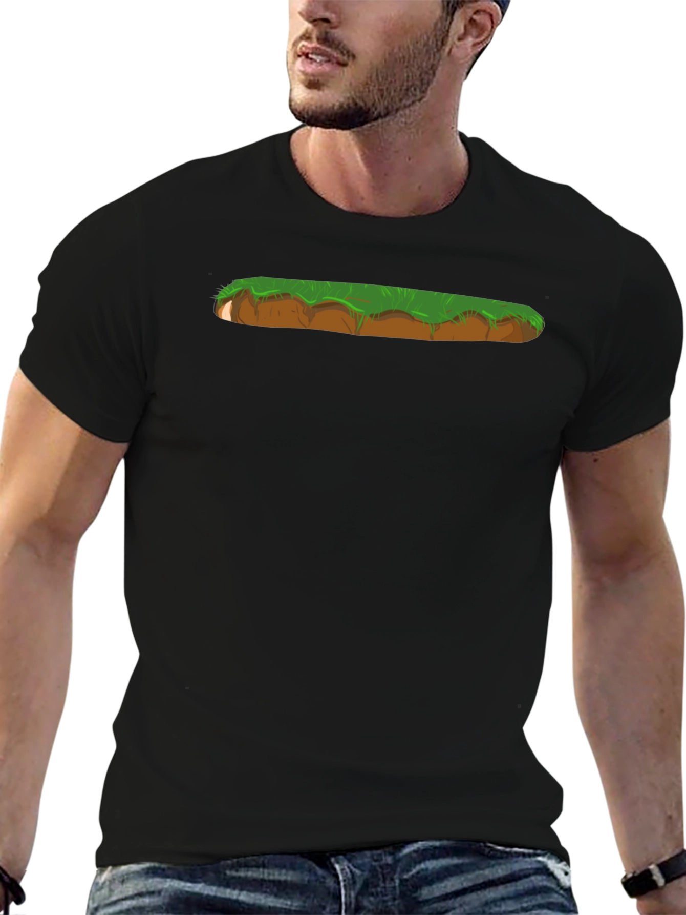 Cartoon Landscape Graphic Print Black T-Shirt