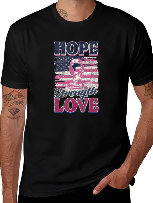 Hope Strength Love Breast Cancer Awareness T-Shirt