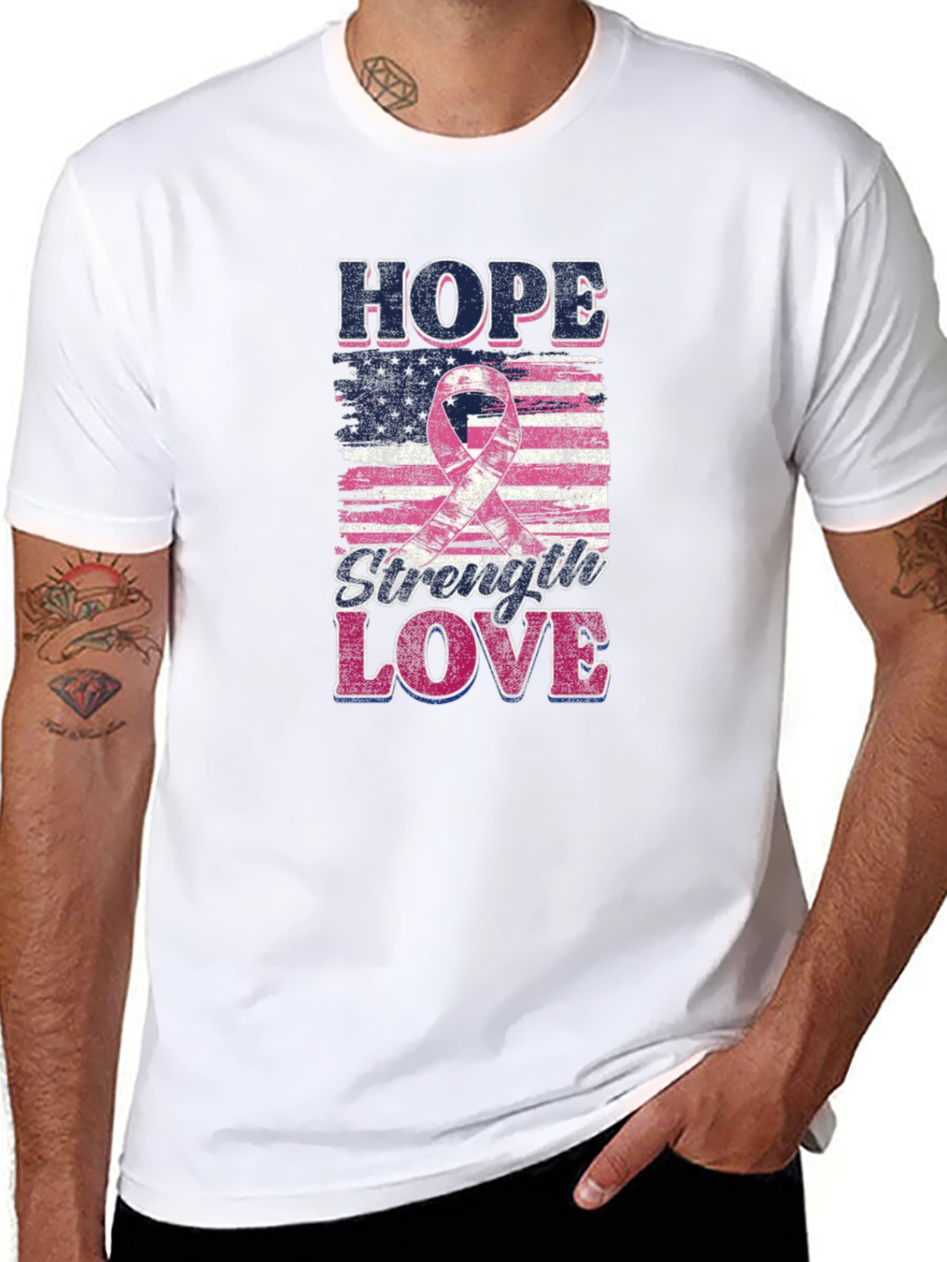 Hope Strength Love Breast Cancer Awareness T-Shirt