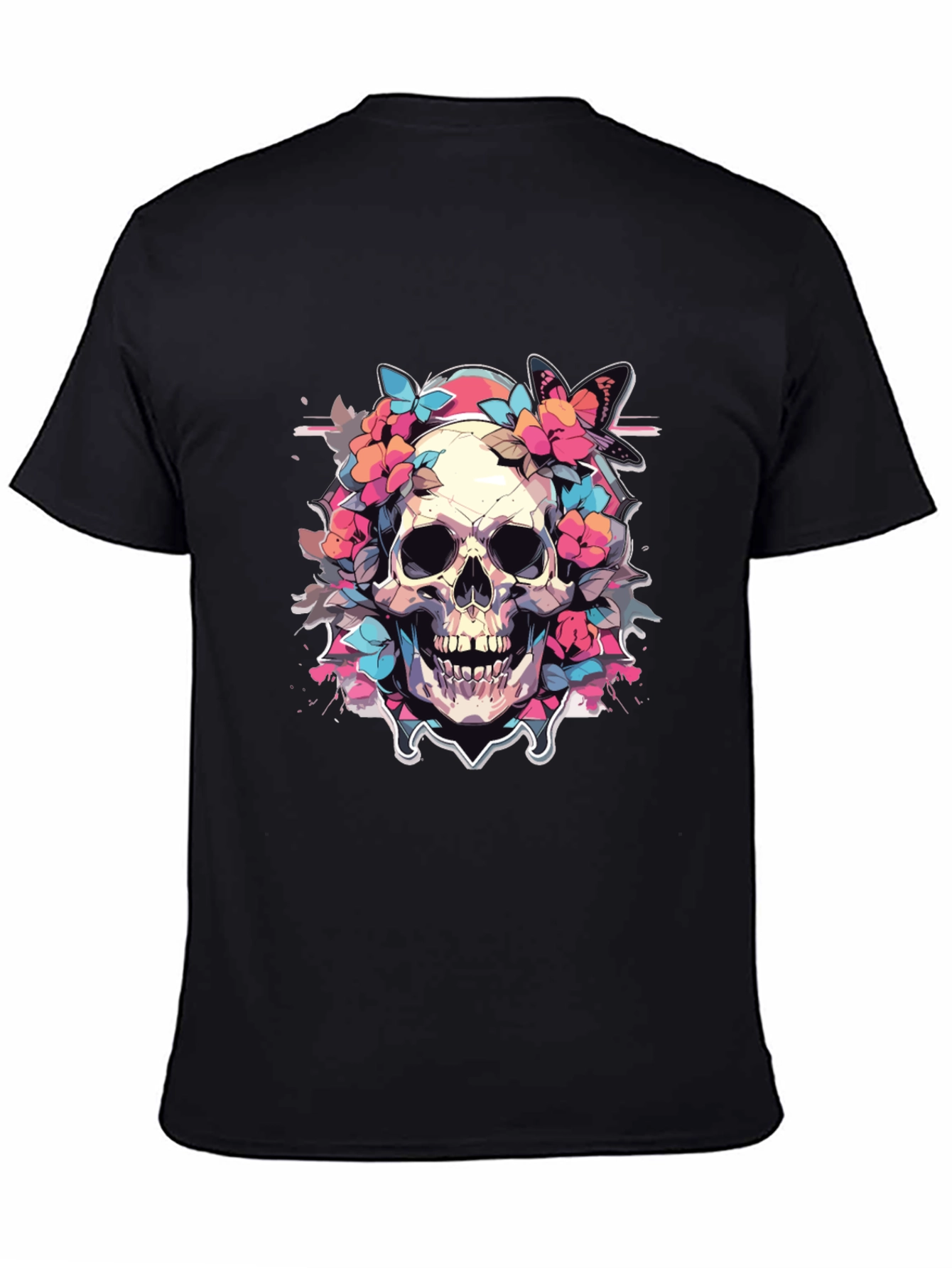 Floral Skull Graphic Tee - Gothic Style