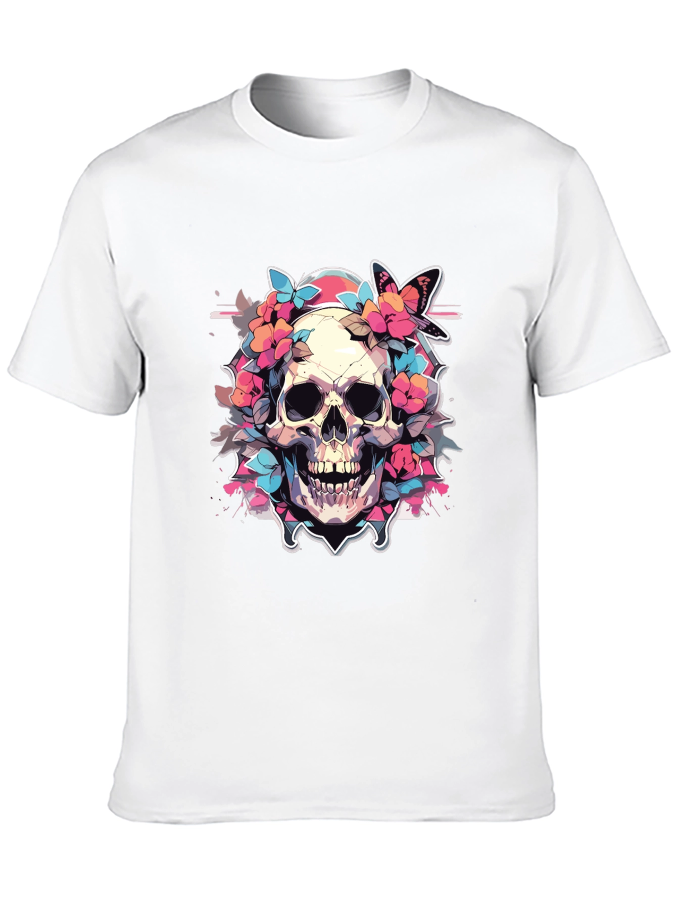 Floral Skull Graphic Tee - Gothic Style