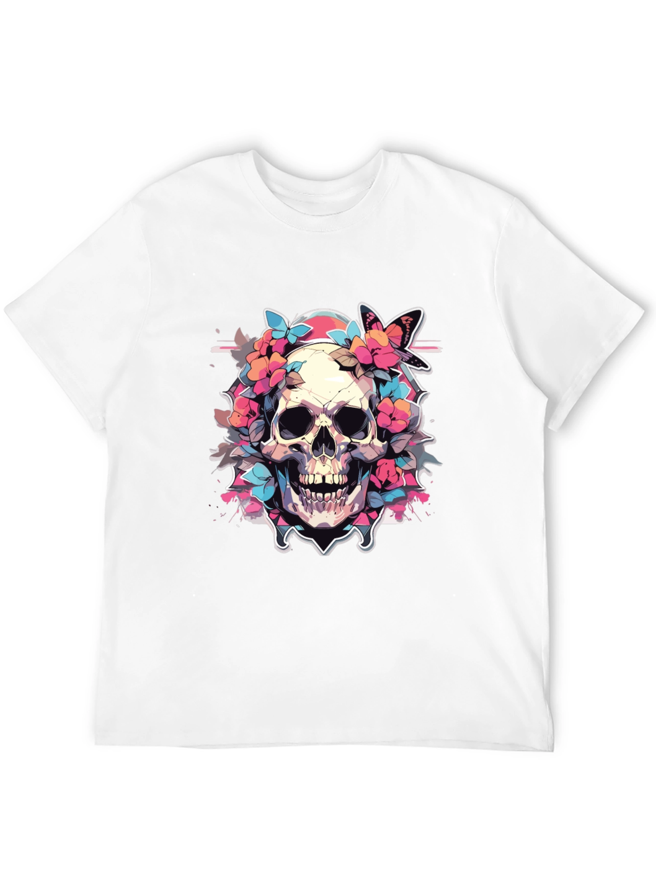 Floral Skull Graphic Tee - Gothic Style