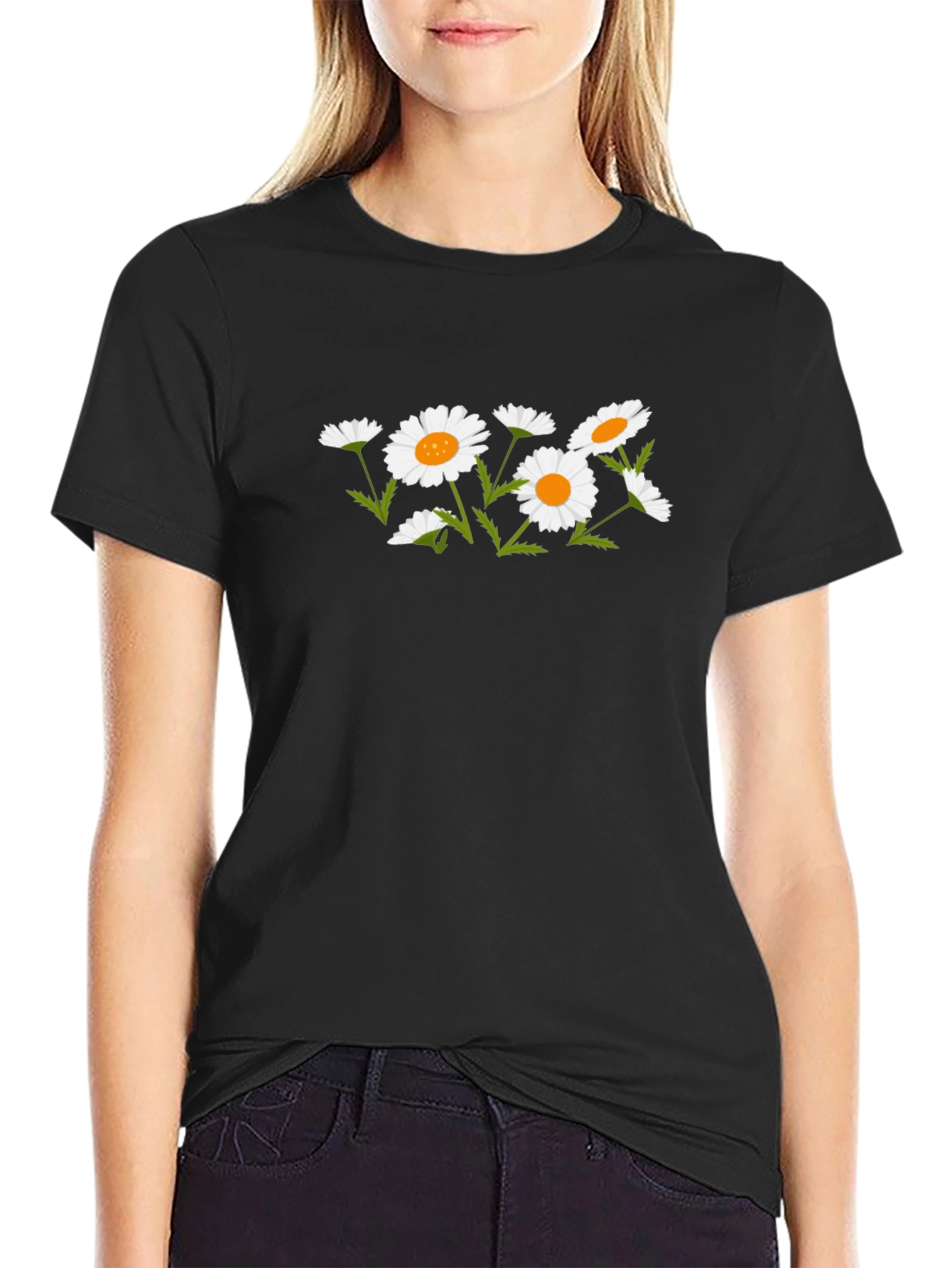 Black Floral Daisy Graphic T-Shirt
