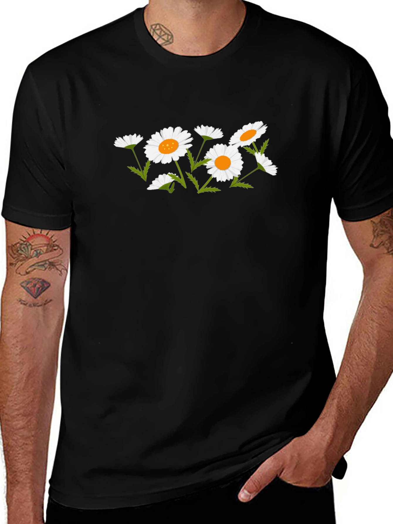 Black Floral Daisy Graphic T-Shirt