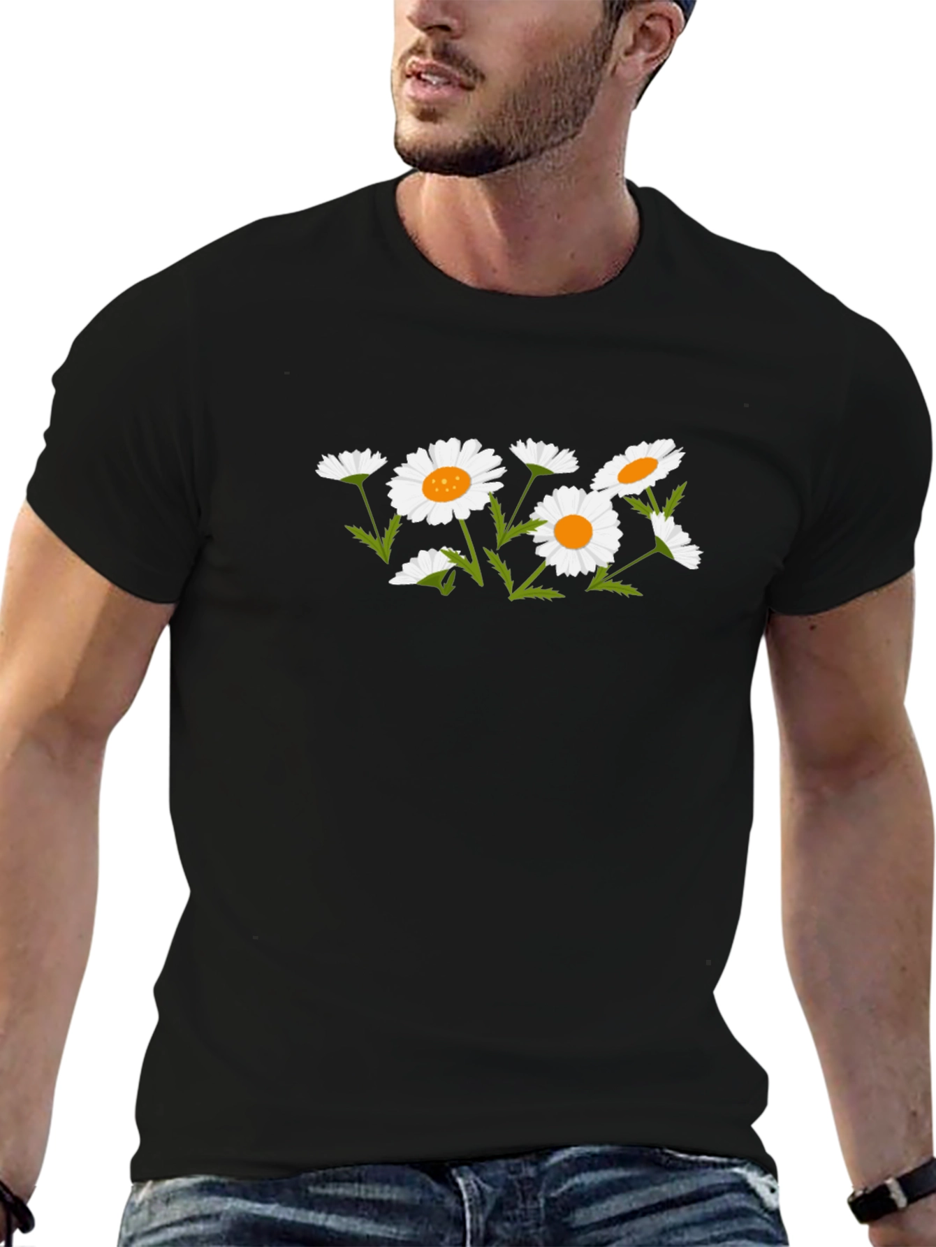 Black Floral Daisy Graphic T-Shirt