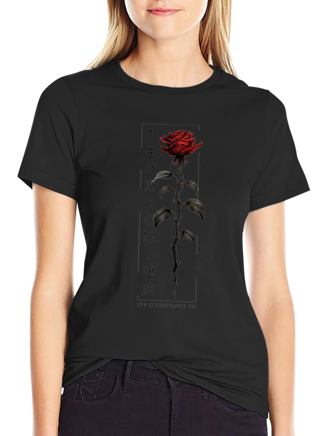 Rose Graphic T-Shirt - Stylish Black Tee