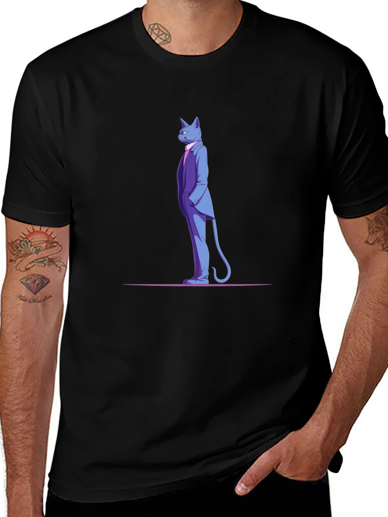Dapper Cat in Suit Black T-Shirt