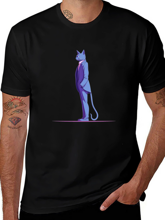 Dapper Cat in Suit Black T-Shirt