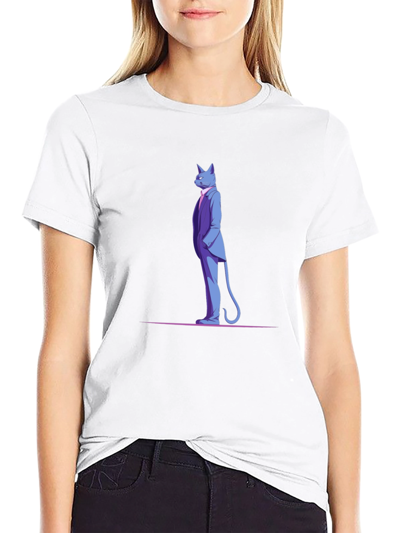 Dapper Cat in Suit Black T-Shirt