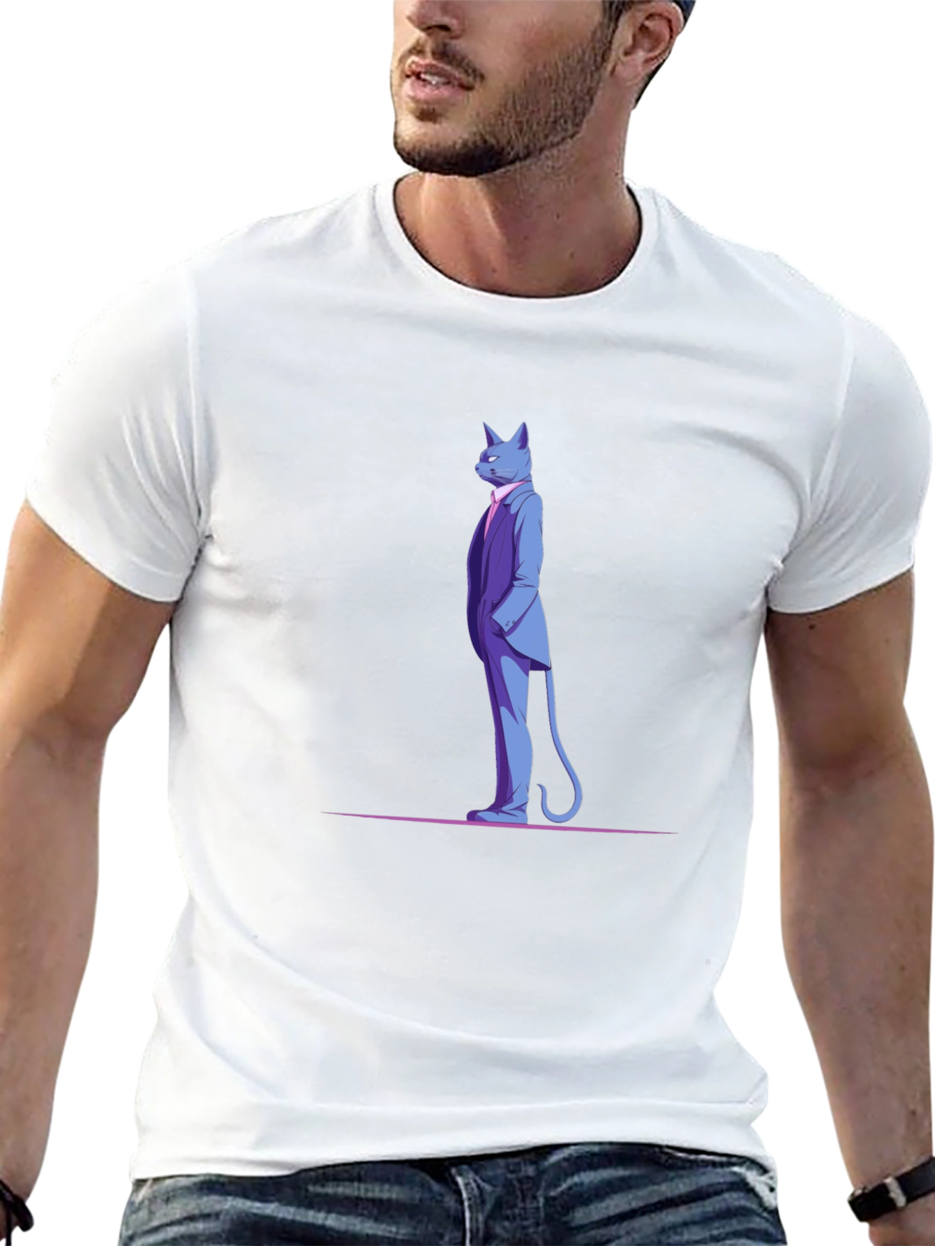 Dapper Cat in Suit Black T-Shirt